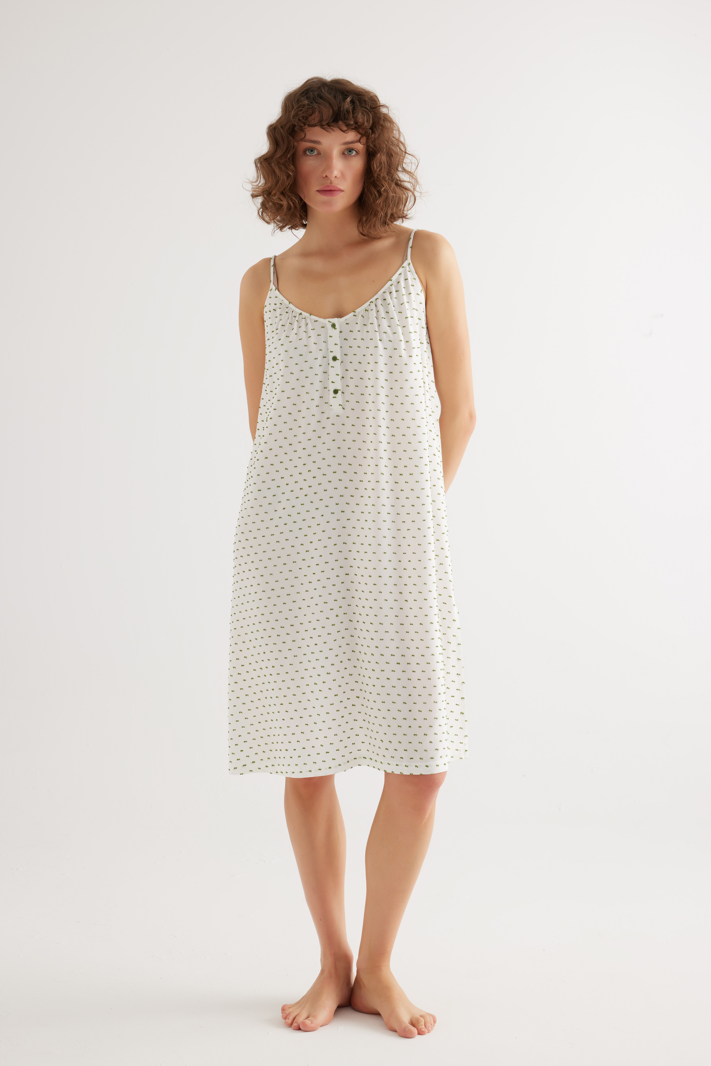 Kadın Dokuma Ayarlanır İp Askılı V Yaka Patlı Elbise