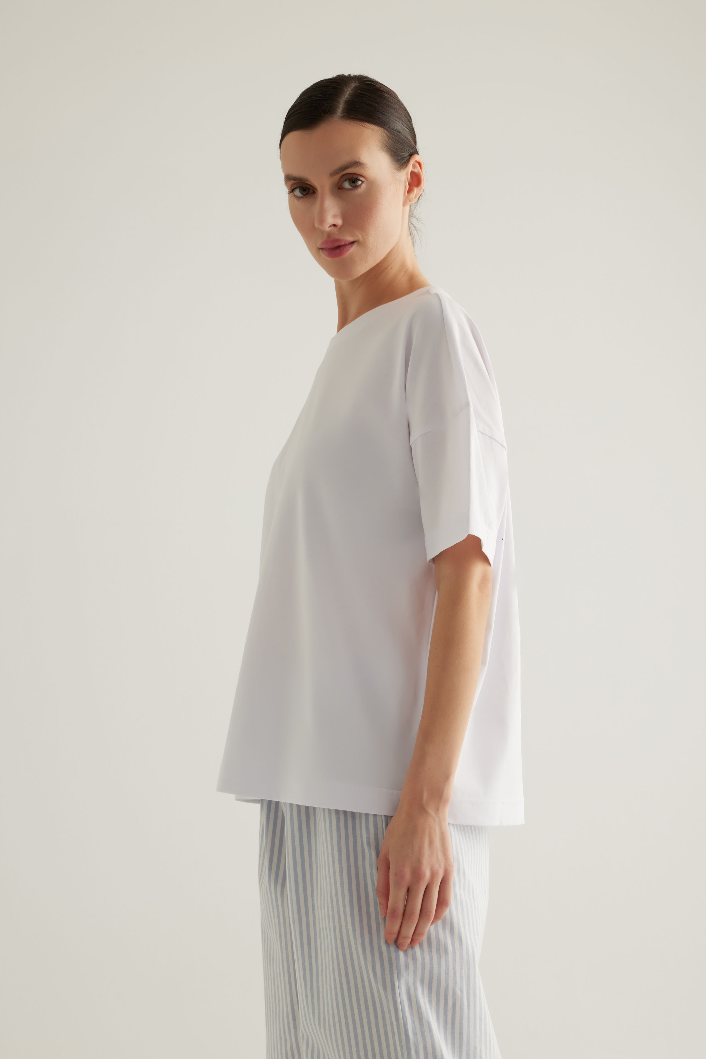 Kadın Pamuklu Kısa Kollu T-shirt Pijama Üstü