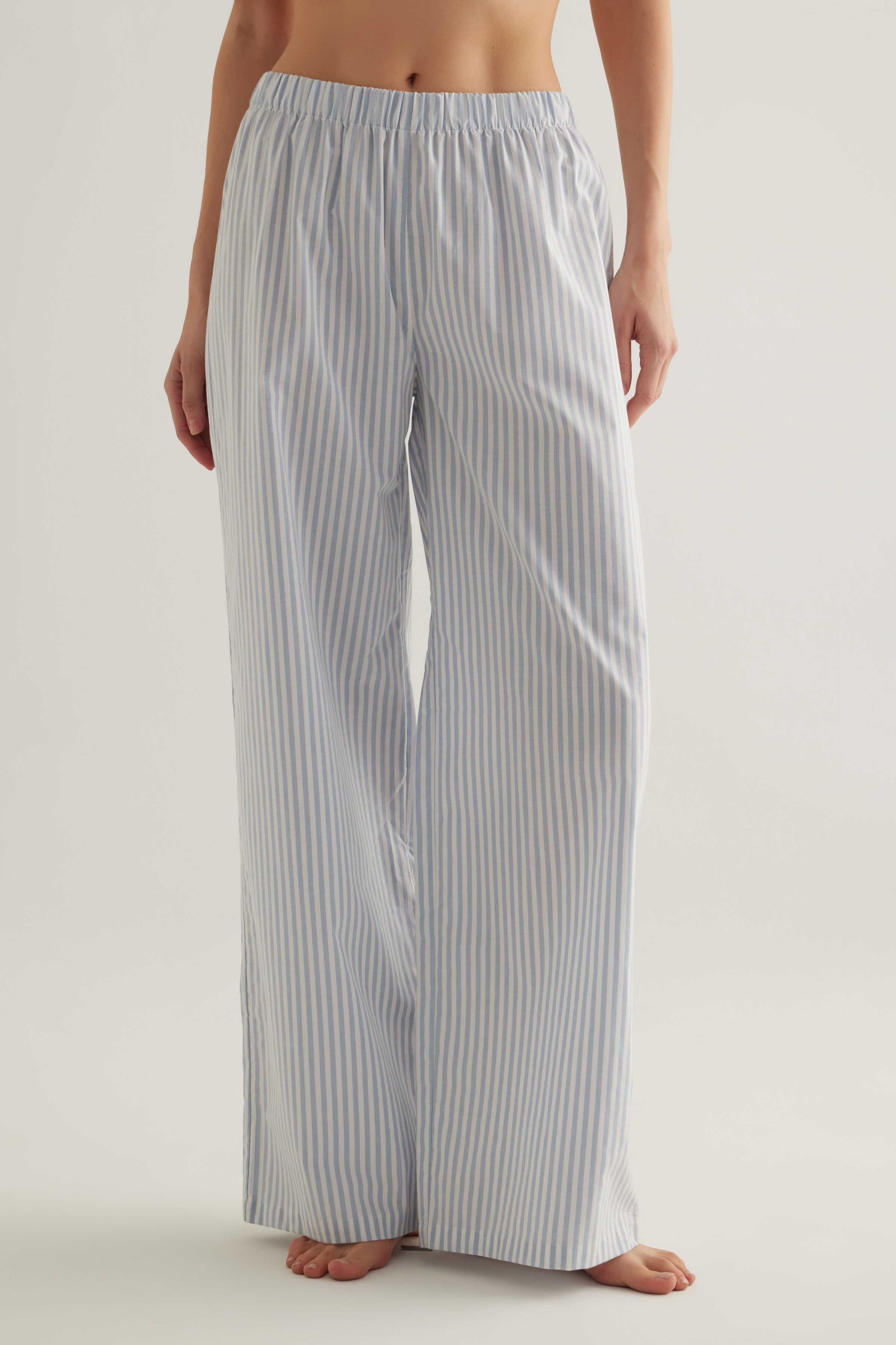 Kadın Çizgili Dokuma Uzun Pijama Altı	