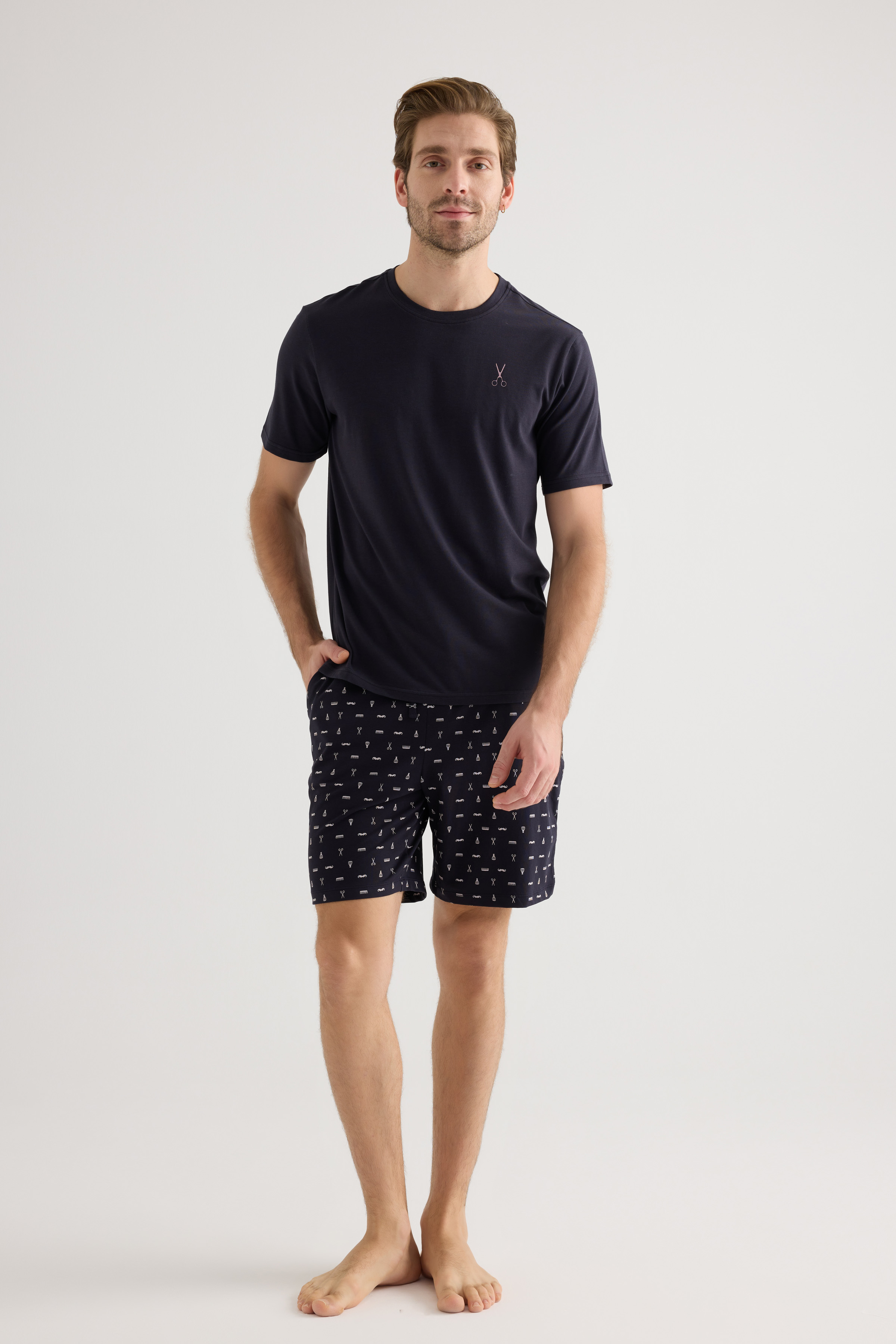 Erkek Pamuklu Kısa Kollu Şort Pijama Takımı
