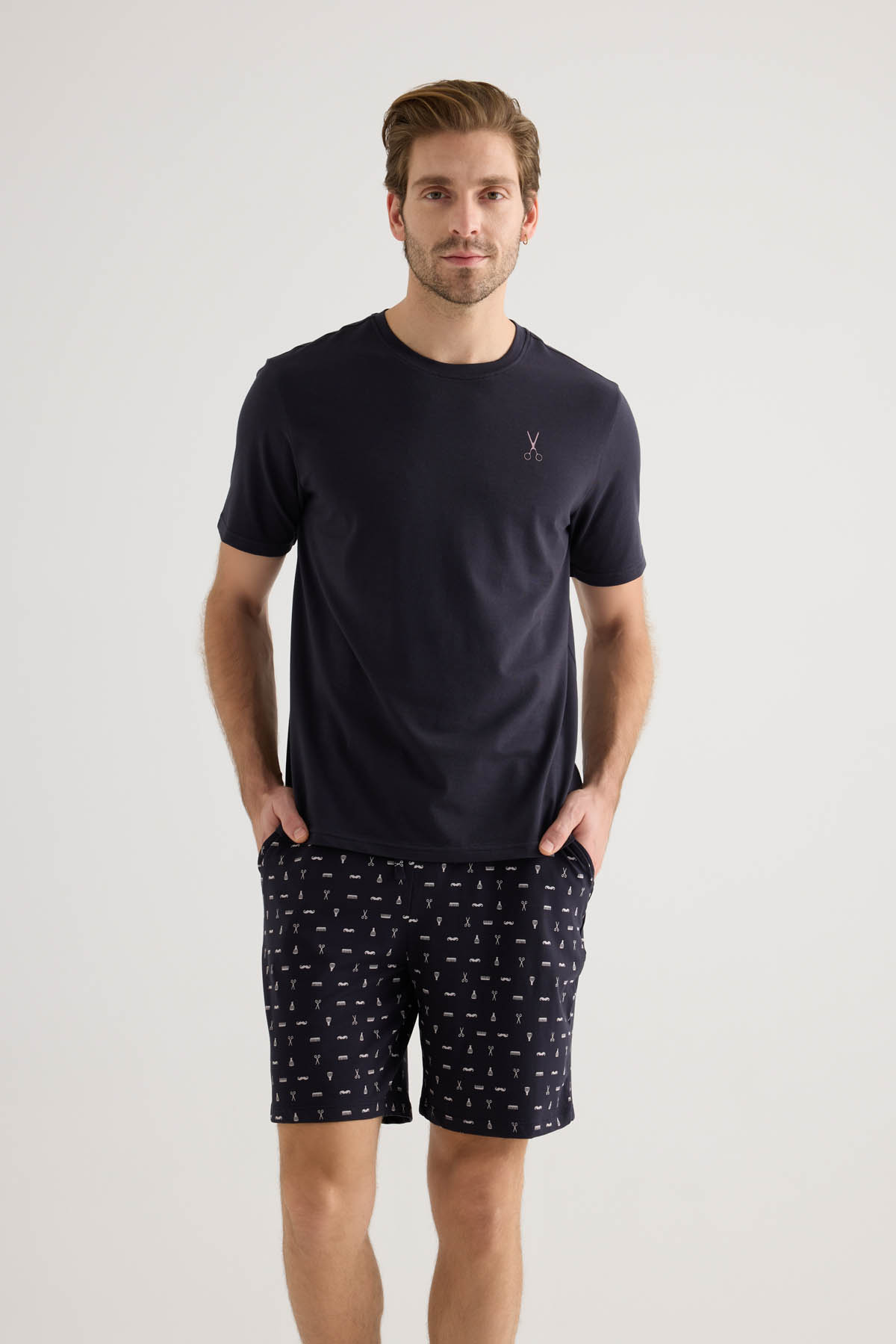 Erkek Pamuklu Kısa Kollu Şort Pijama Takımı