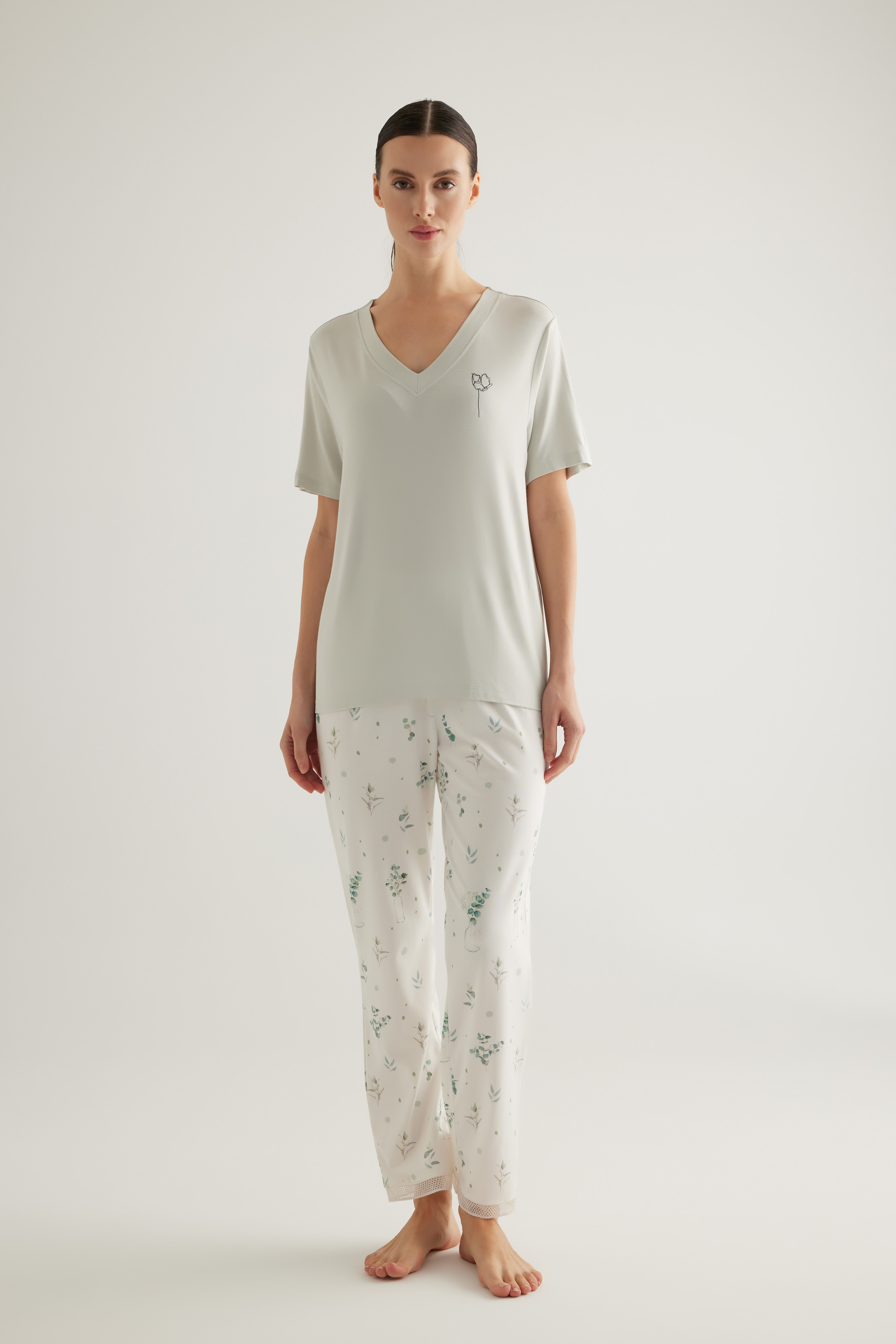 Kadın Kısa Kollu Uzun Pijama Takımı