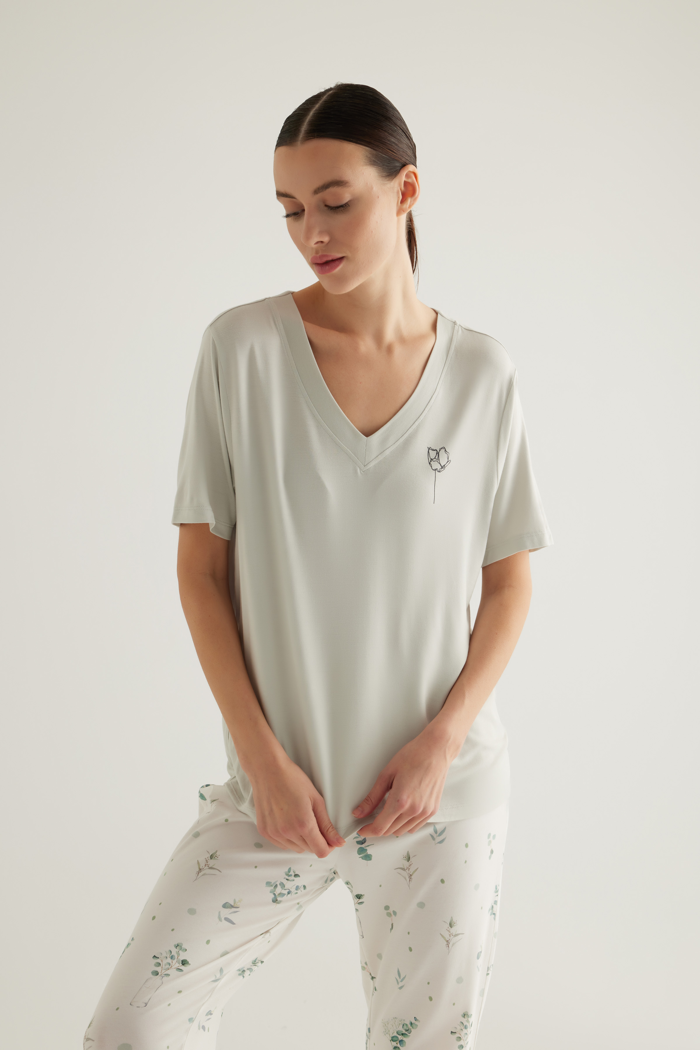 Kadın Viscose Kısa Kollu Pijama Üstü