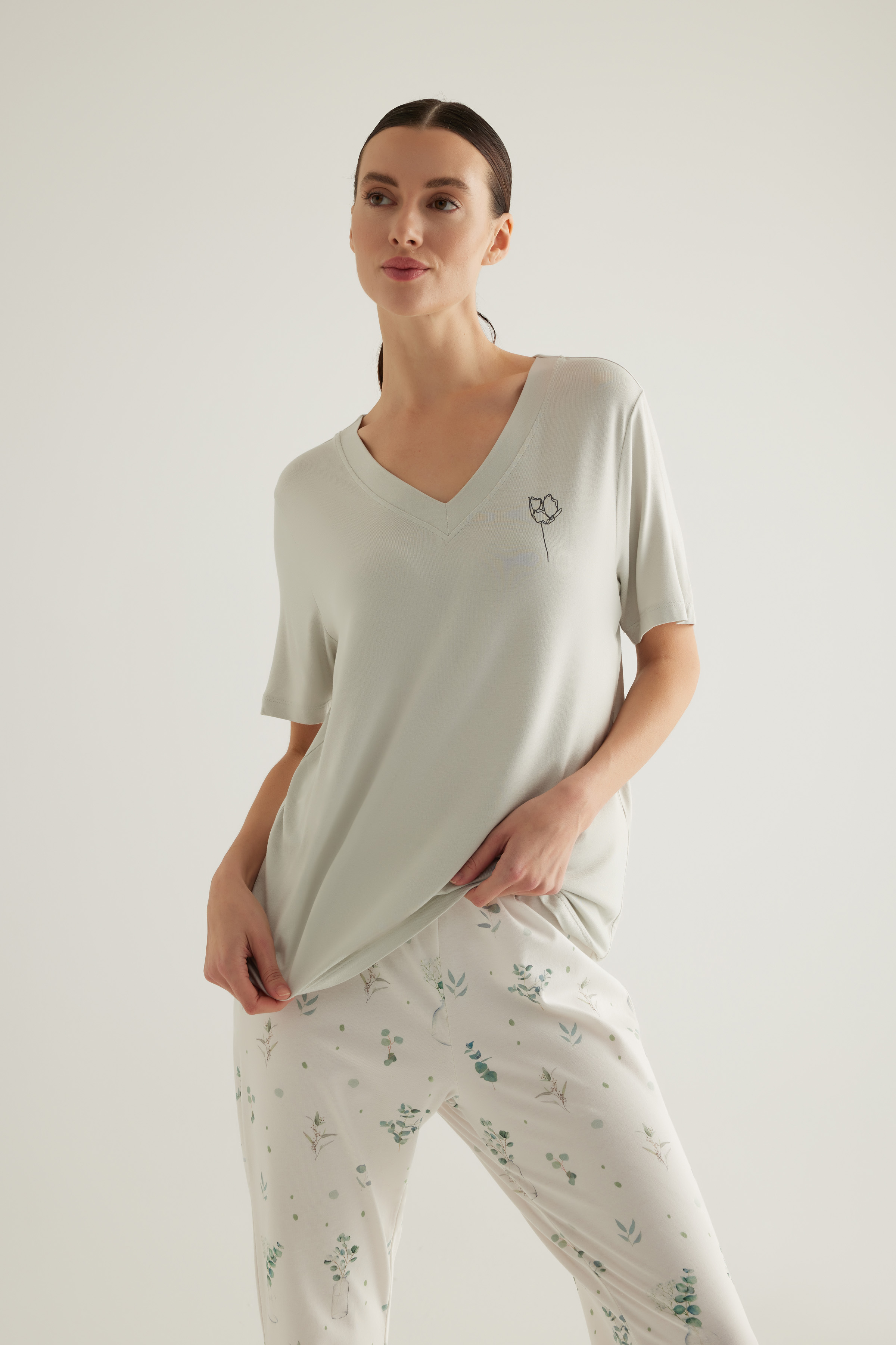 Kadın Viscose Kısa Kollu Pijama Üstü