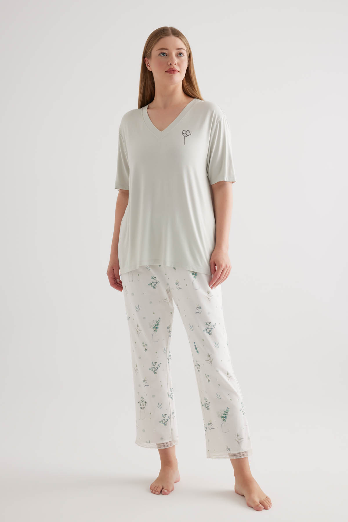 Kadın Büyük Beden Pamuklu Uzun Pijama Altı