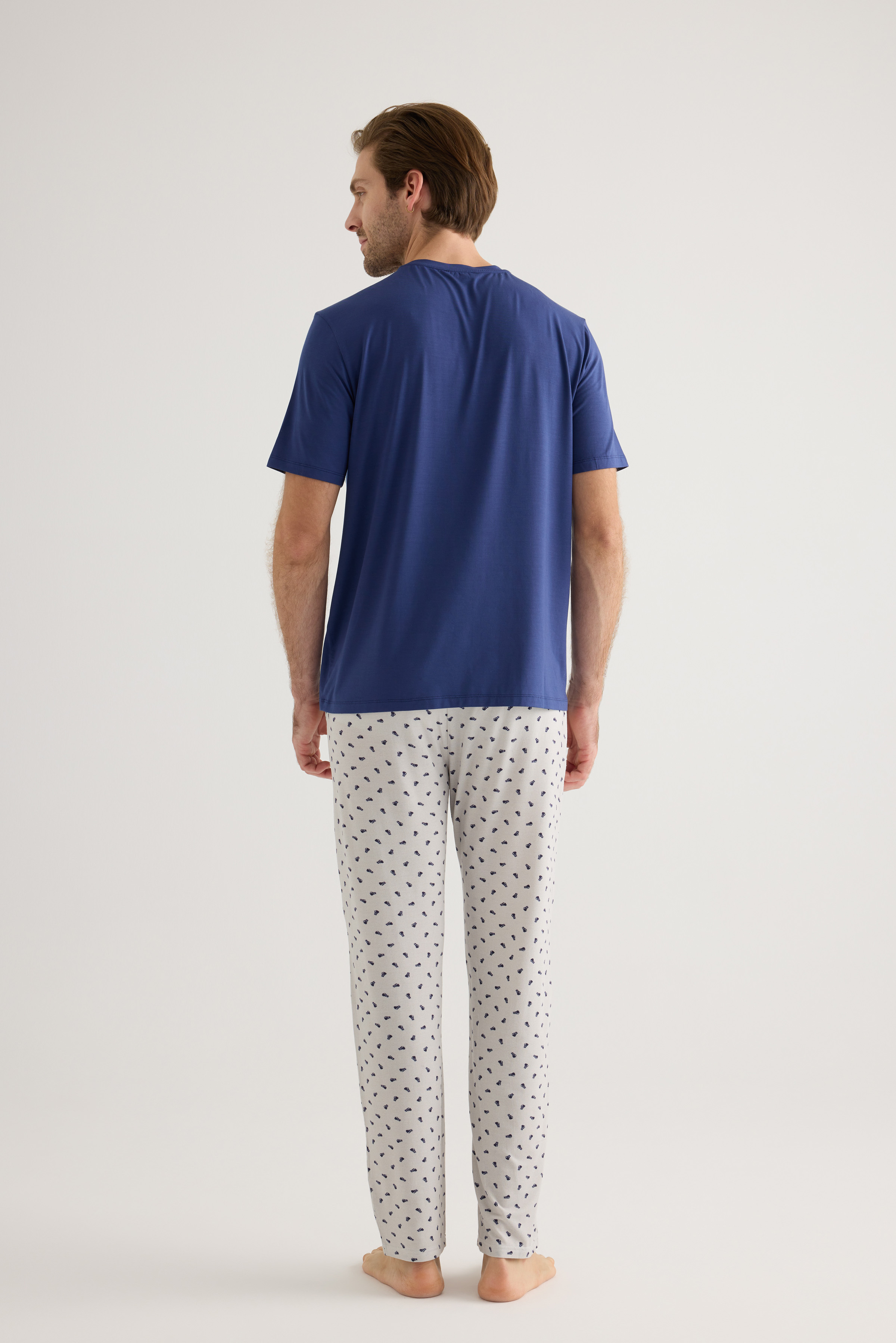 Erkek Modal Kısa Kollu Uzun Pijama Takımı