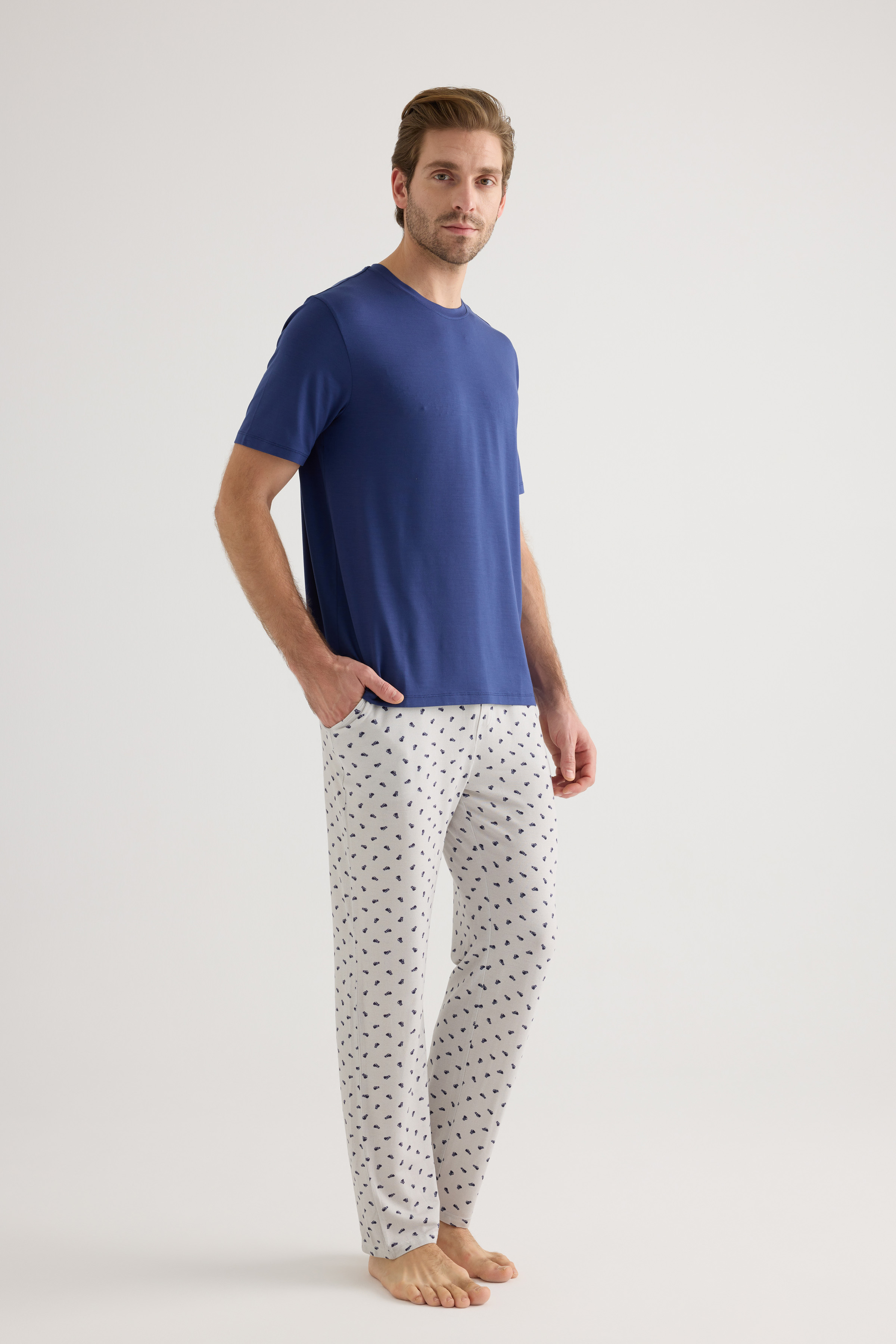 Erkek Modal Kısa Kollu Uzun Pijama Takımı