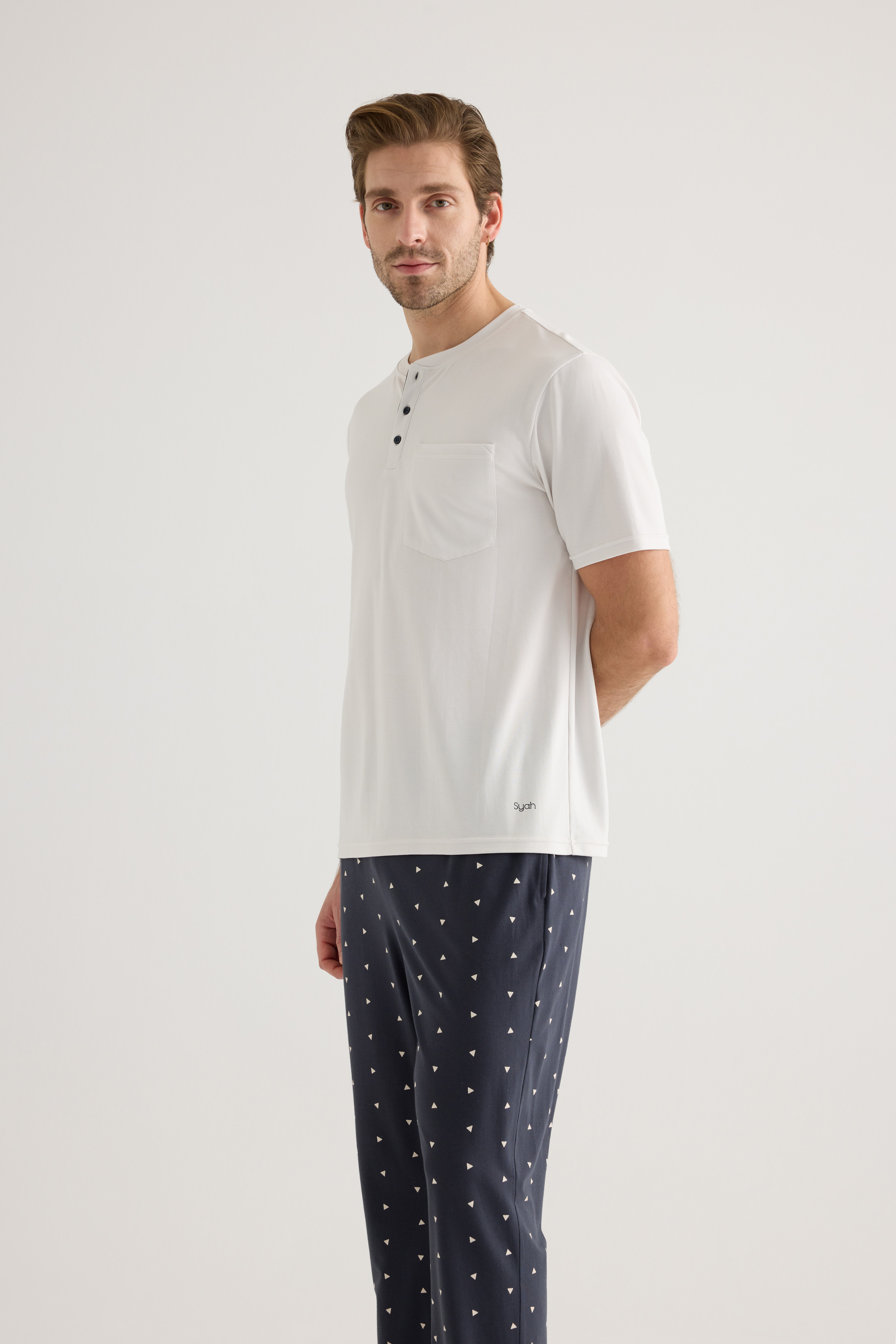 Erkek Pamuklu Patlı Cep Detaylı Kısa Kollu Pijama Üstü
