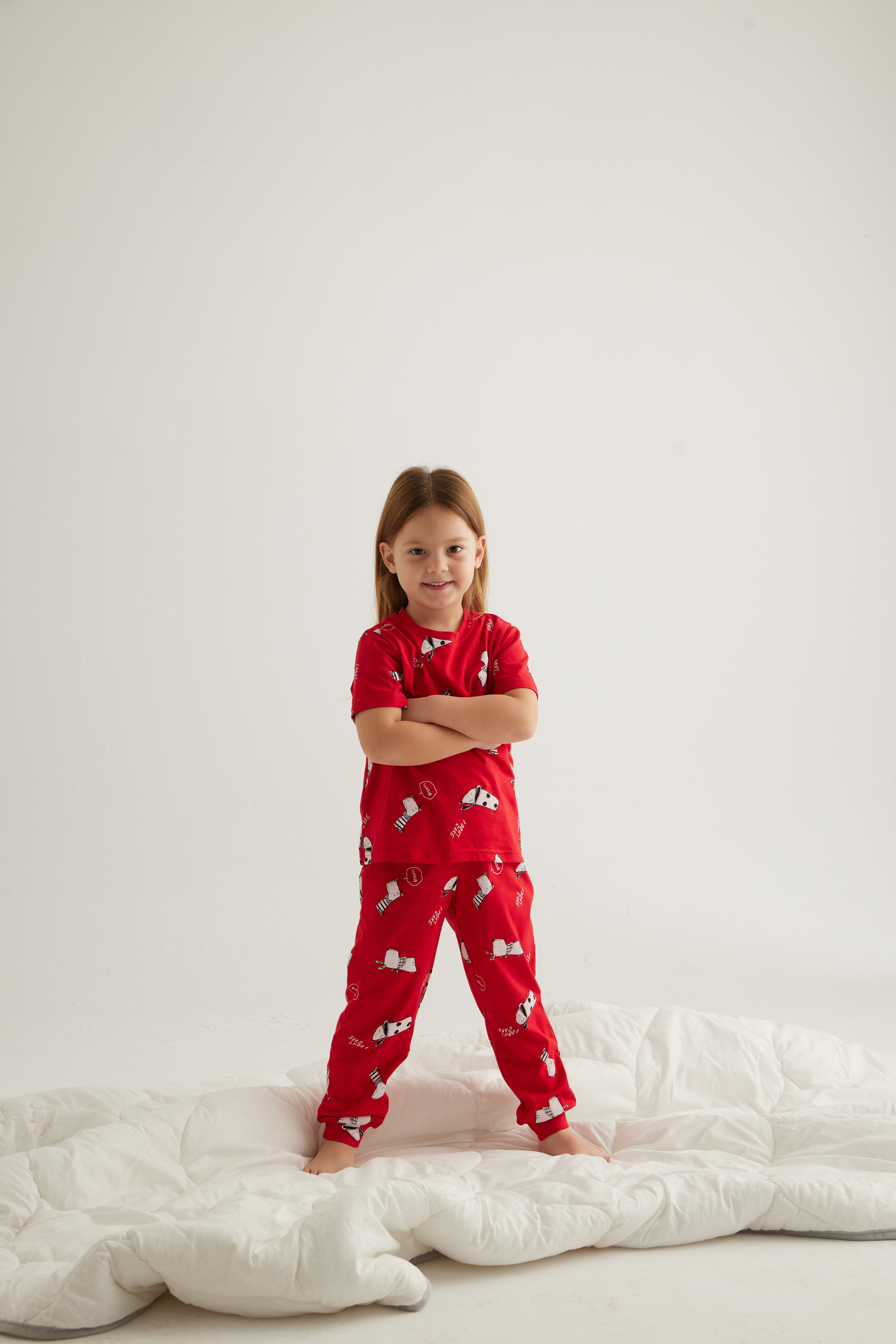 Kız Çocuk Pamuklu Kısa Kollu Uzun Pijama Takımı