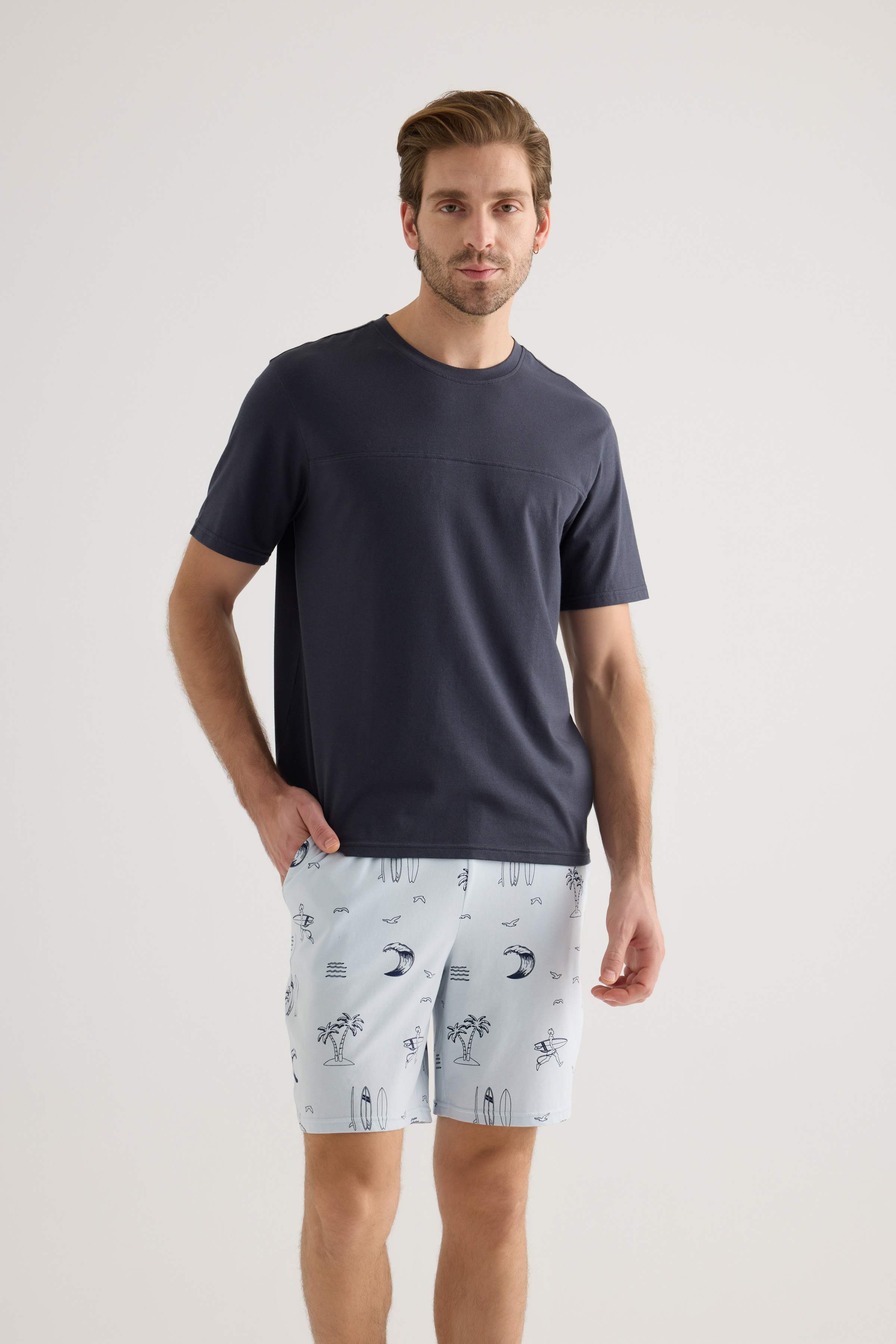 Erkek Pamuklu Kısa Kollu Pijama Üstü