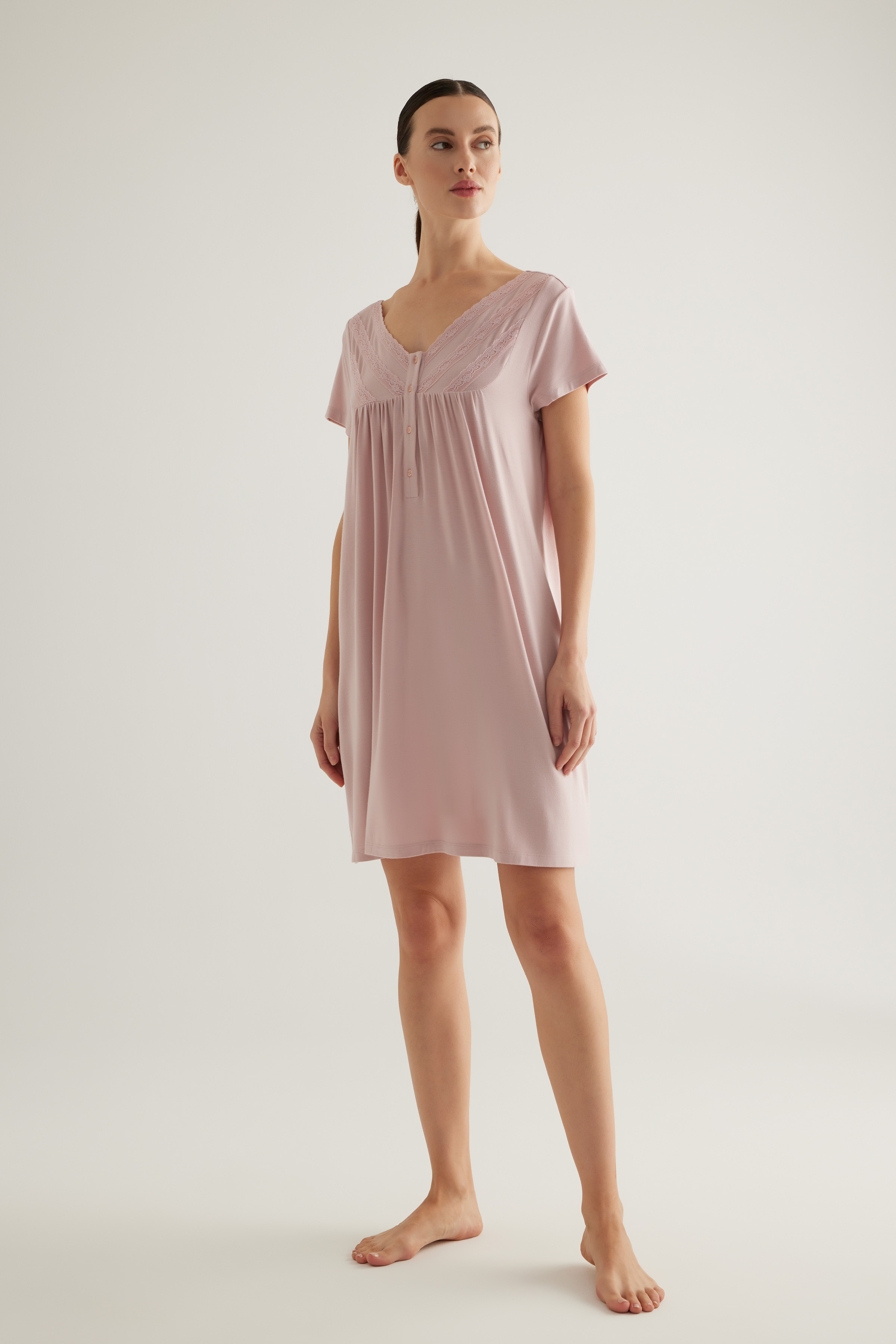 Hamile Pamuklu V Yaka Patlı Kısa Kollu Gecelik