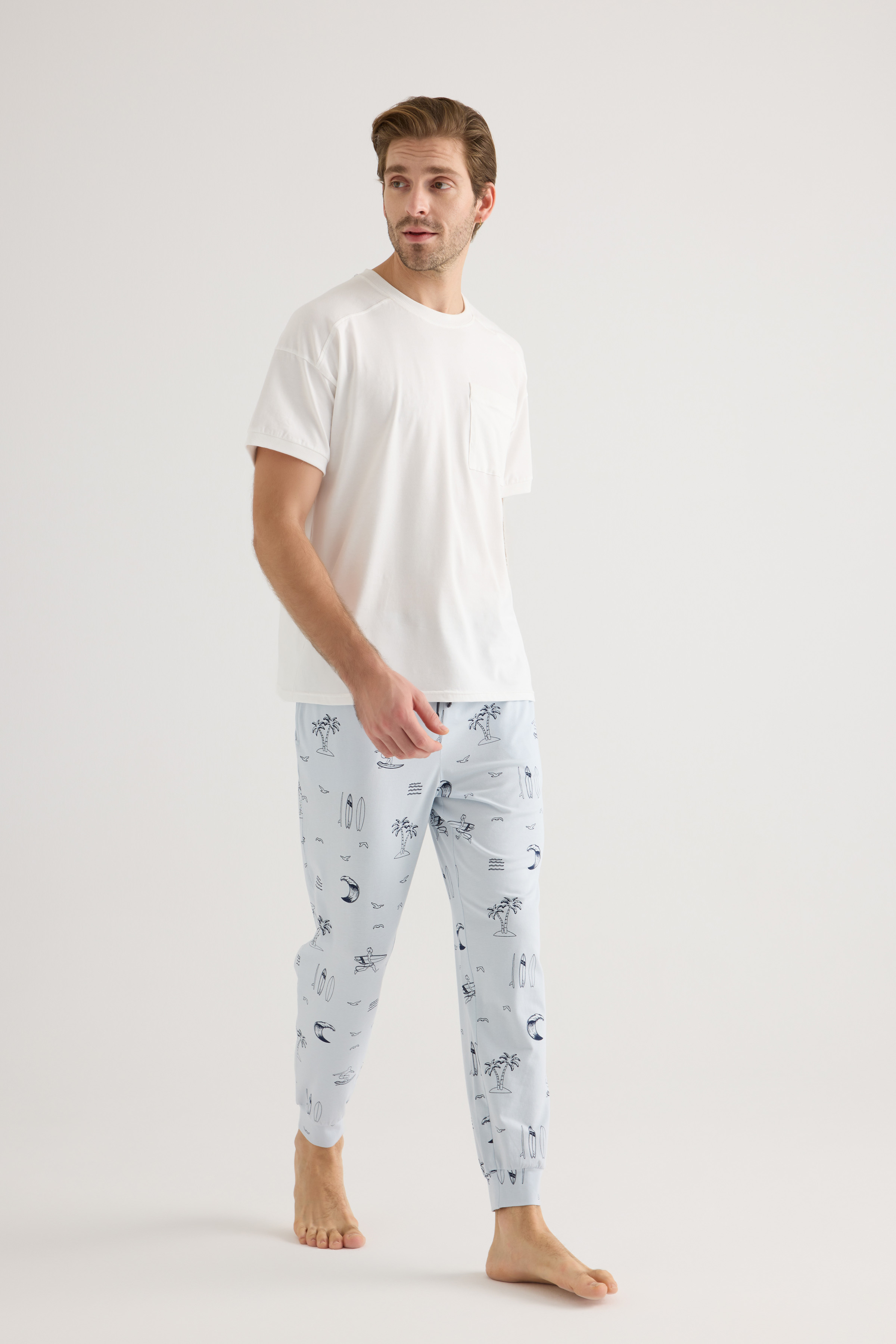 Erkek Pamuklu Kısa Kollu Pijama Üstü