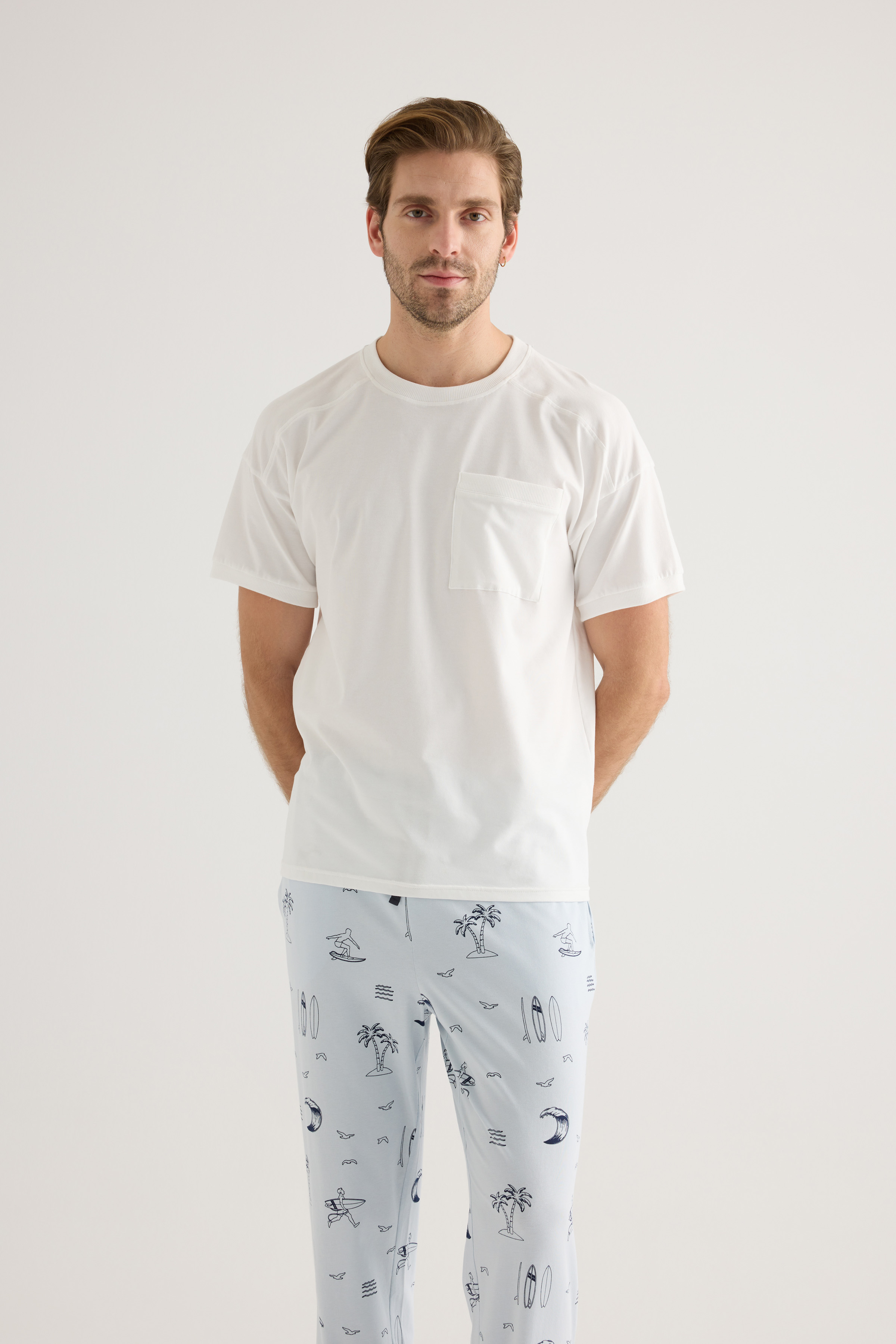 Erkek Pamuklu Kısa Kollu Pijama Üstü
