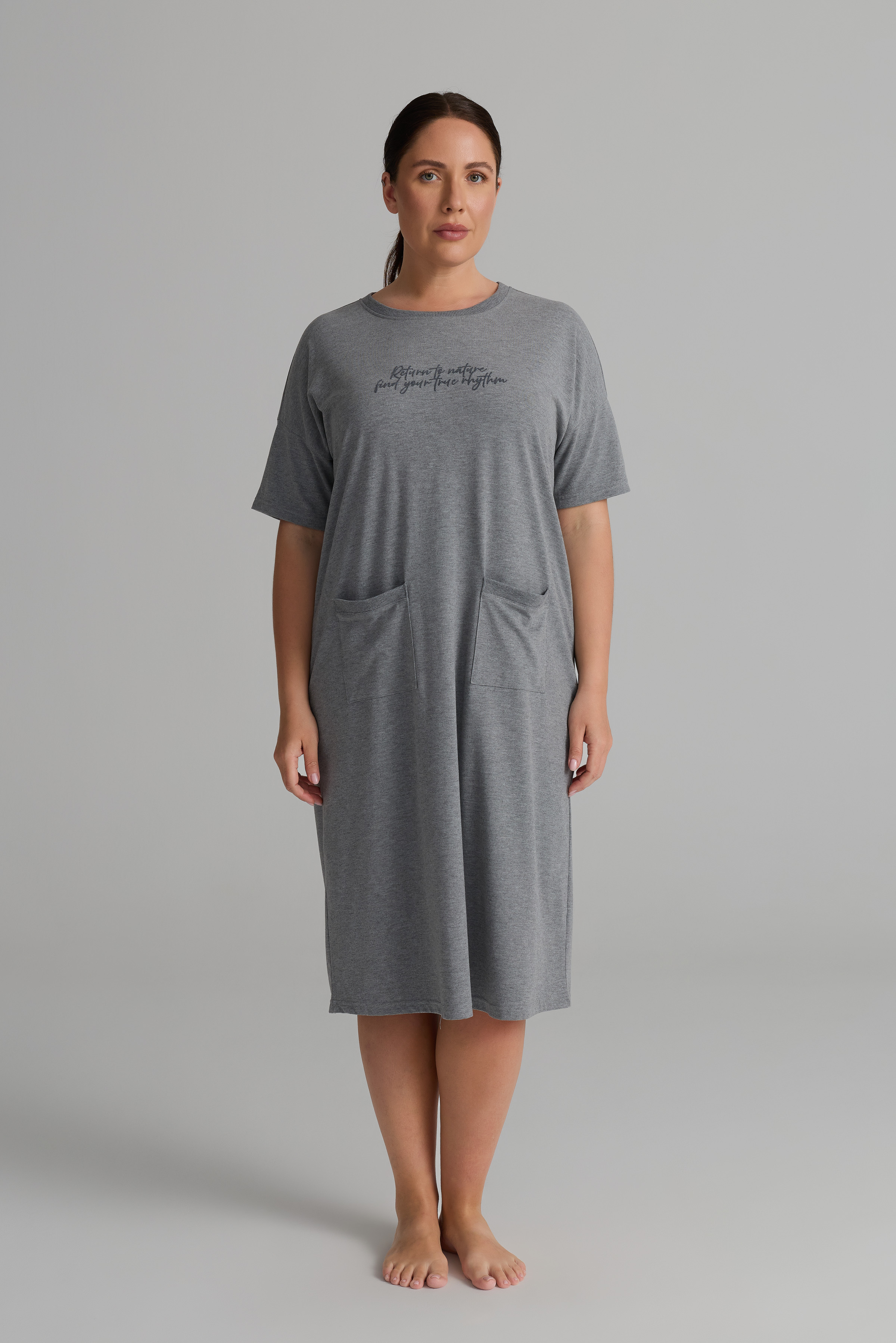 Kadın Plus Size Pamuklu Uzun Kollu Gecelik