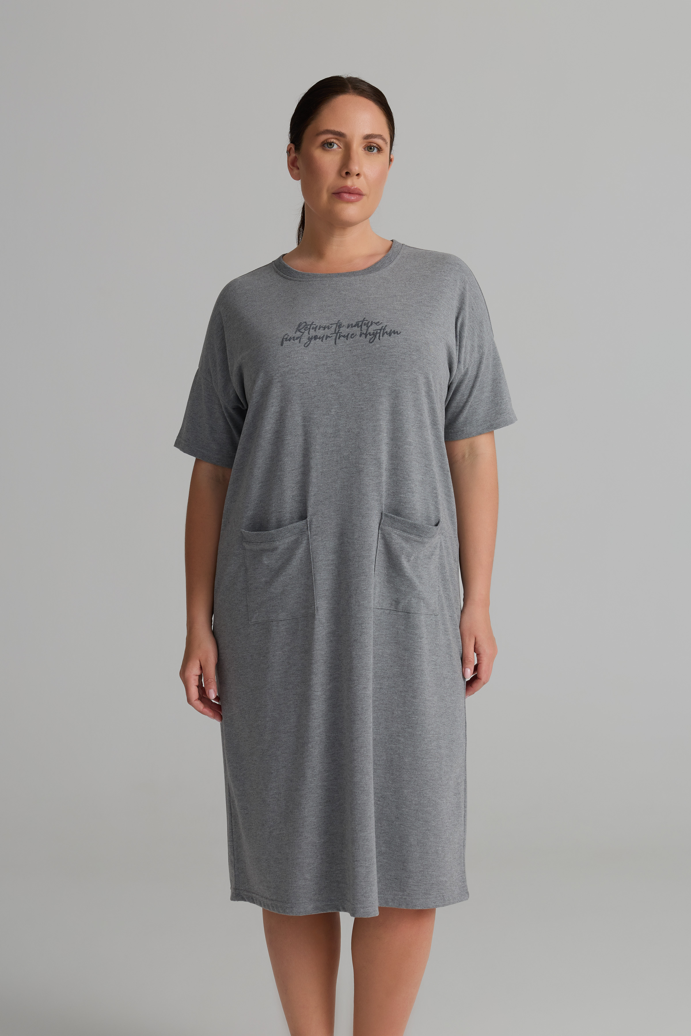 Kadın Plus Size Pamuklu Uzun Kollu Gecelik