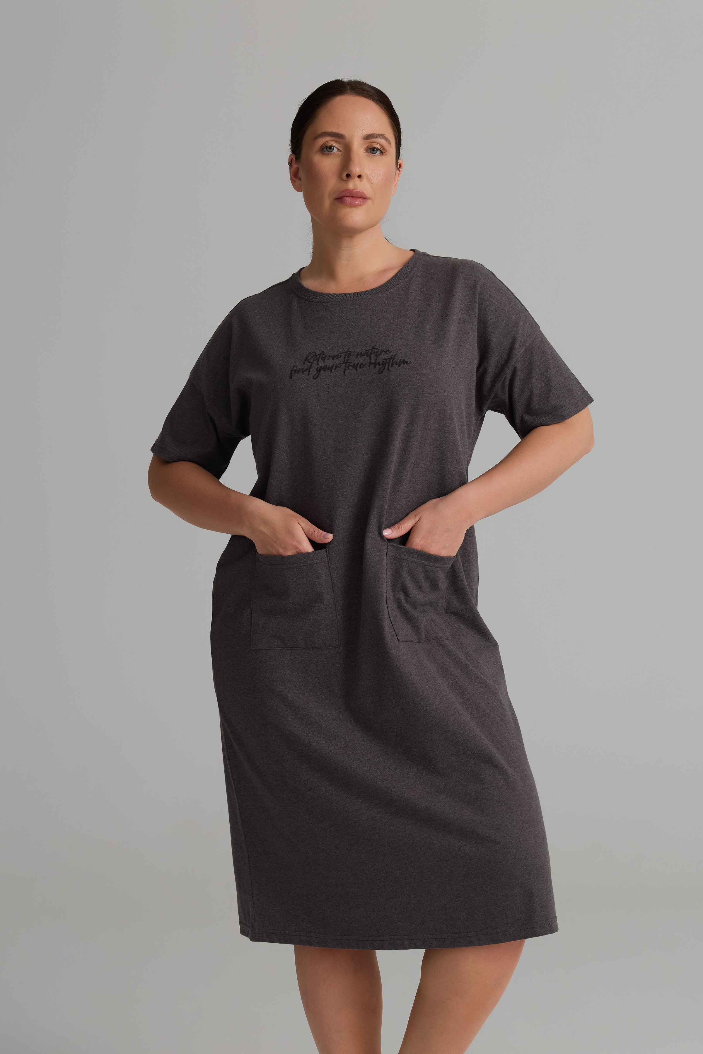 Kadın Plus Size Pamuklu Uzun Kollu Gecelik