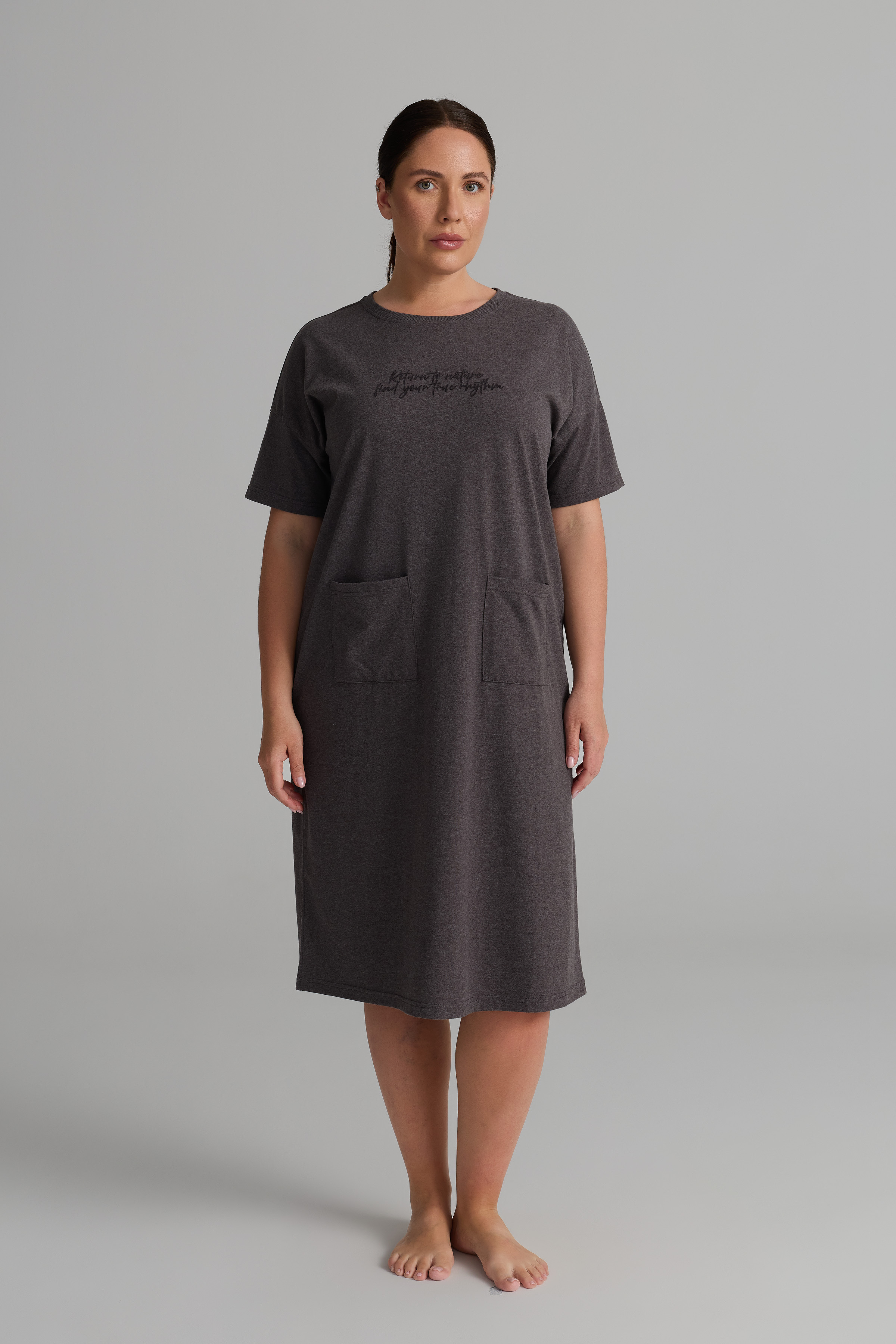 Kadın Plus Size Pamuklu Uzun Kollu Gecelik