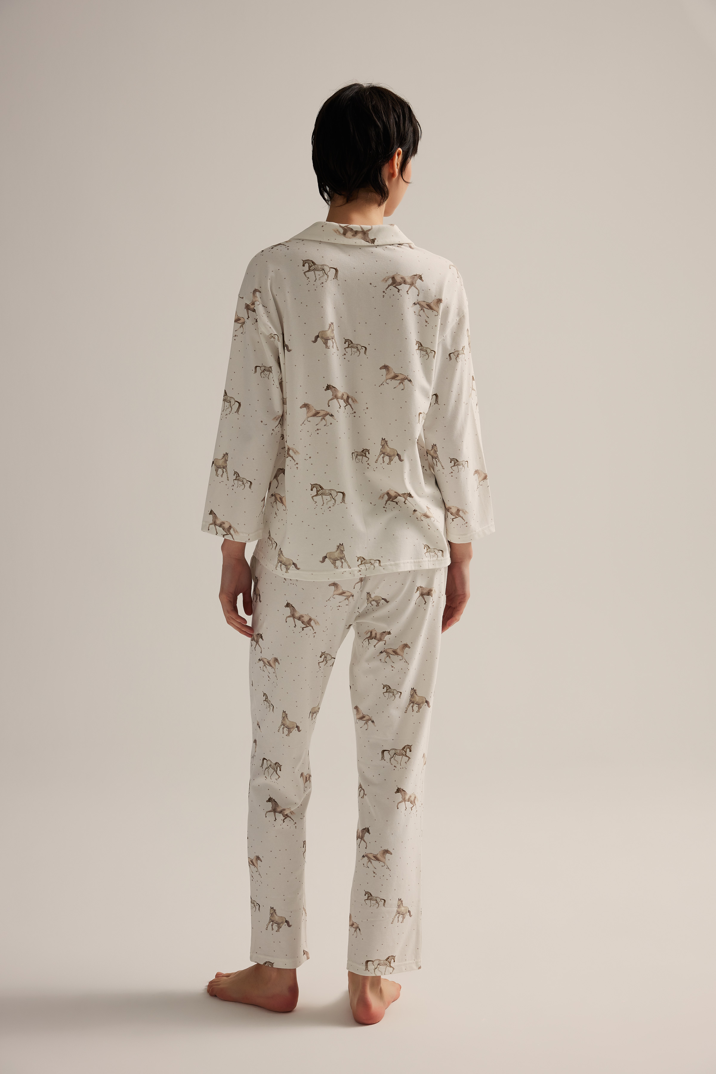 Kadın Pamuklu Uzun Kollu Gömlek Pijama Üstü
