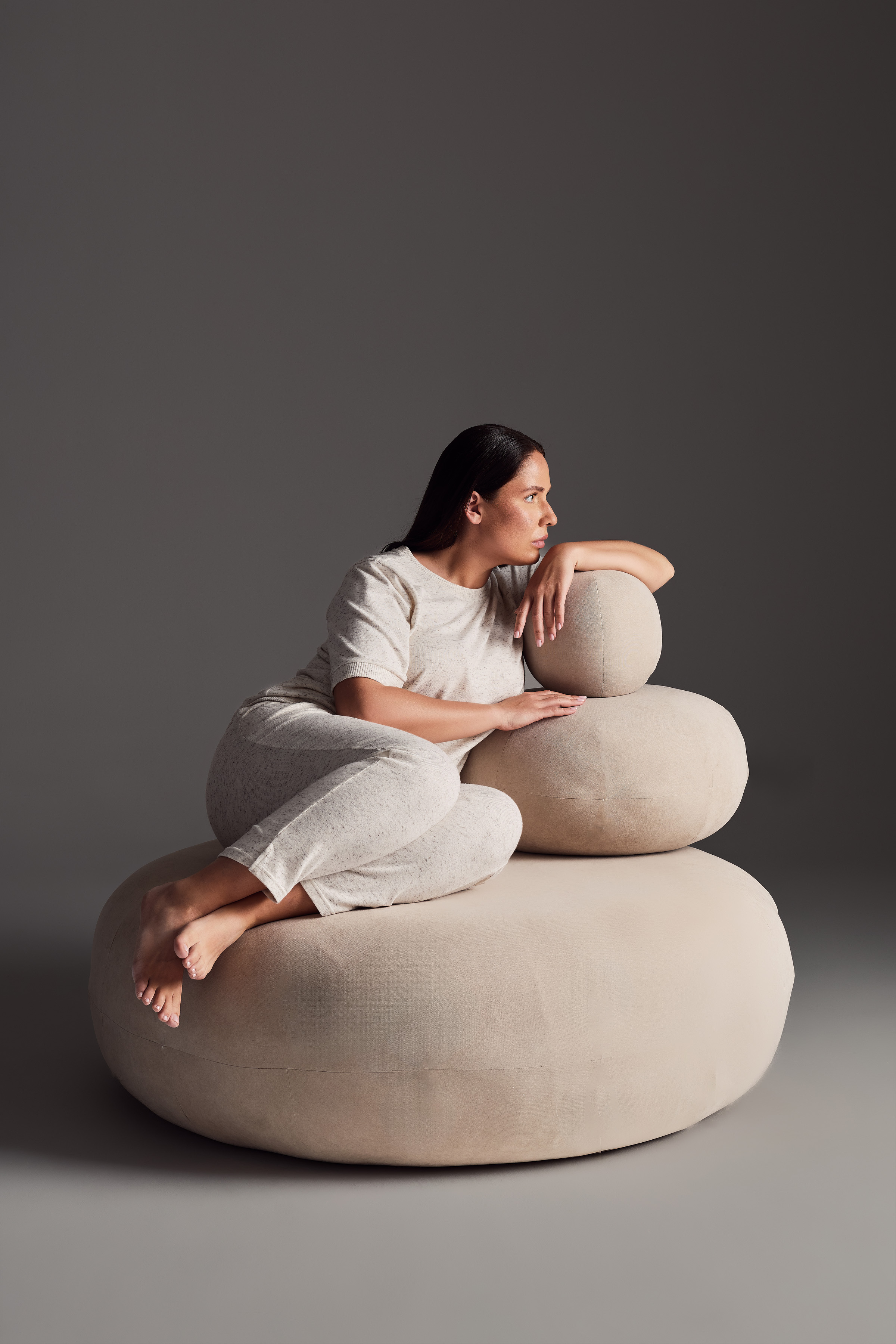 Kadın Plus Size Pamuklu Kırçıllı Örme Kısa Kollu Uzun Takım