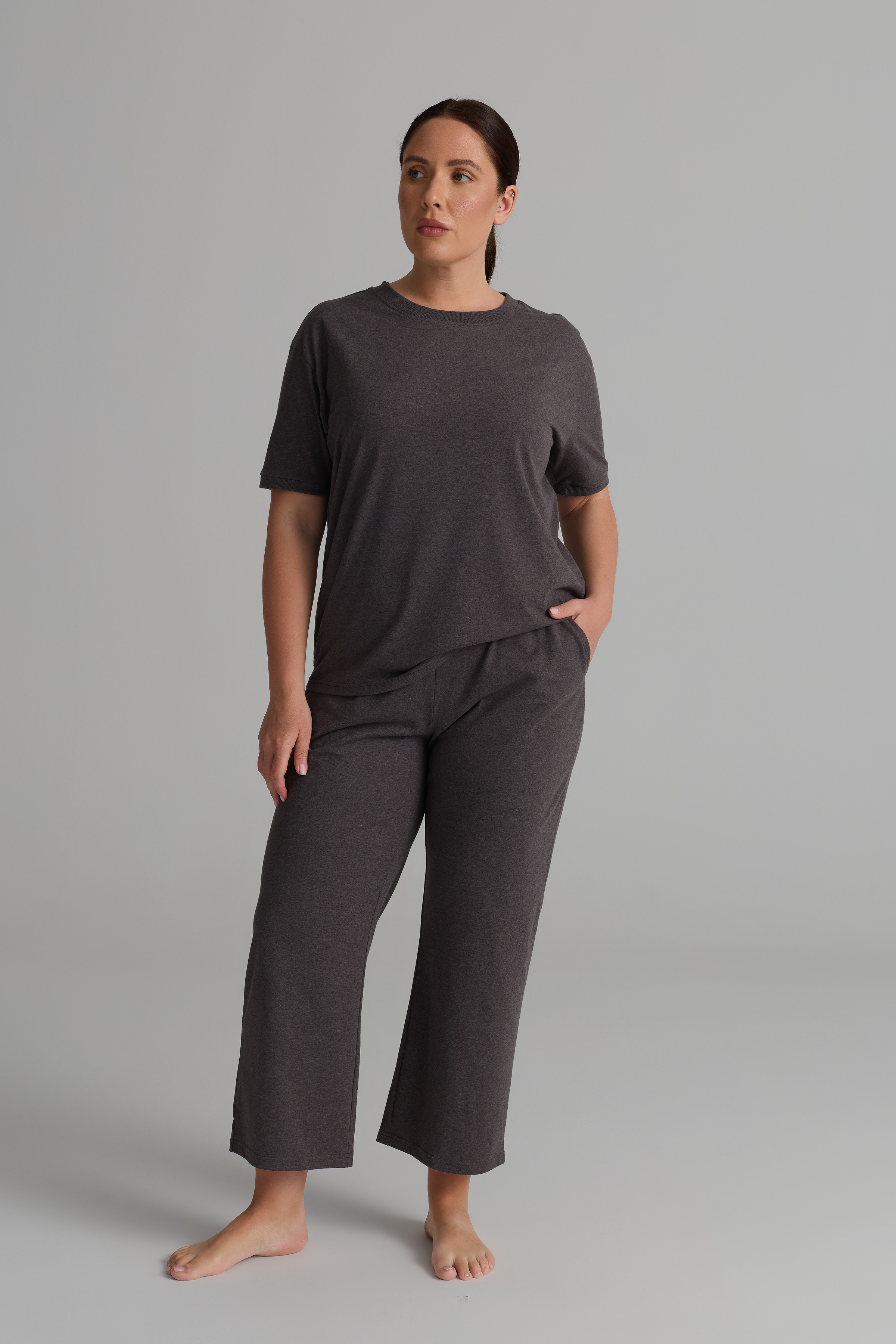 Kadın Plus Size Pamuklu Kısa Kollu Uzun Pijama Takımı