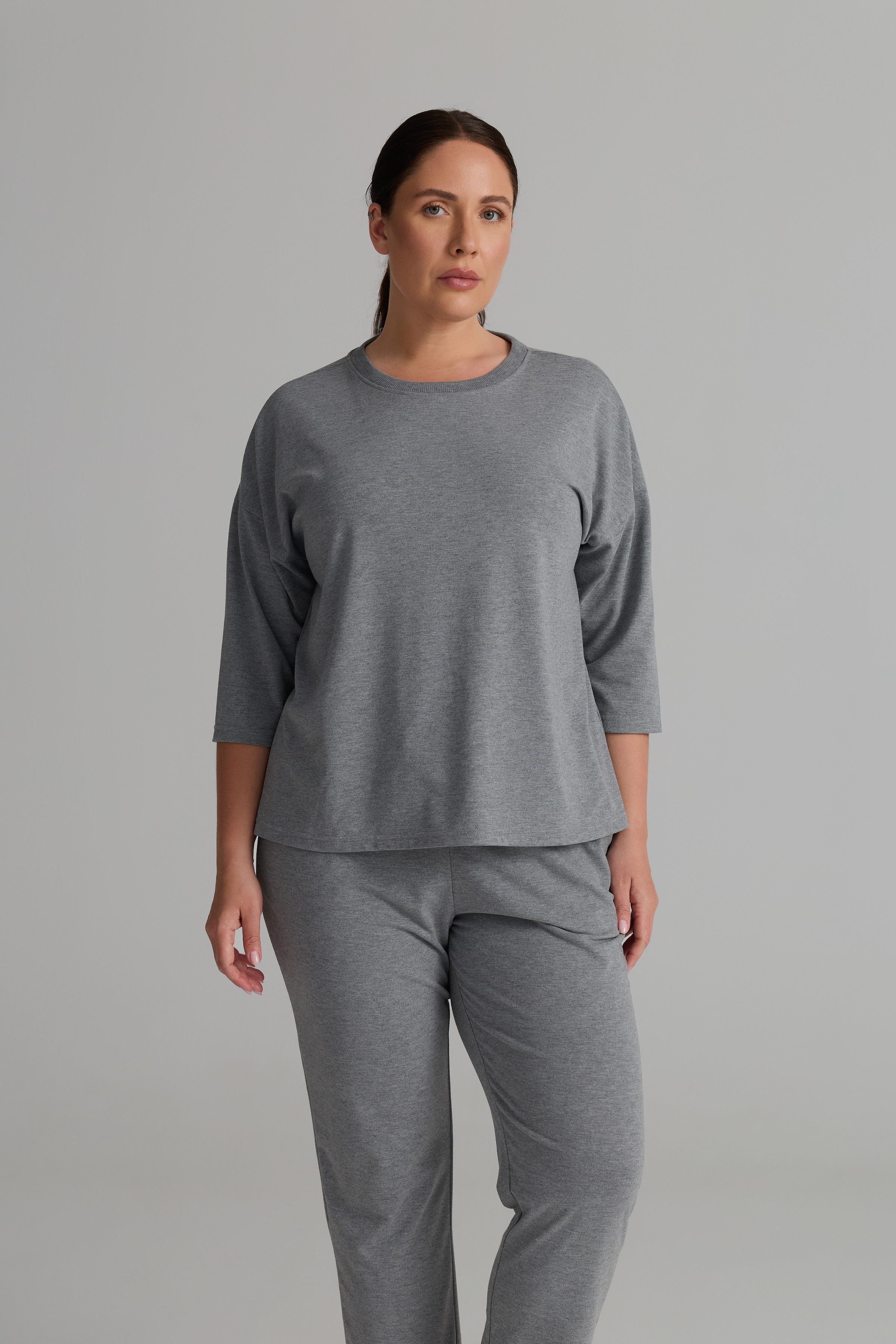 Kadın Plus Size Pamuklu Kısa Kollu Uzun Pijama Takımı