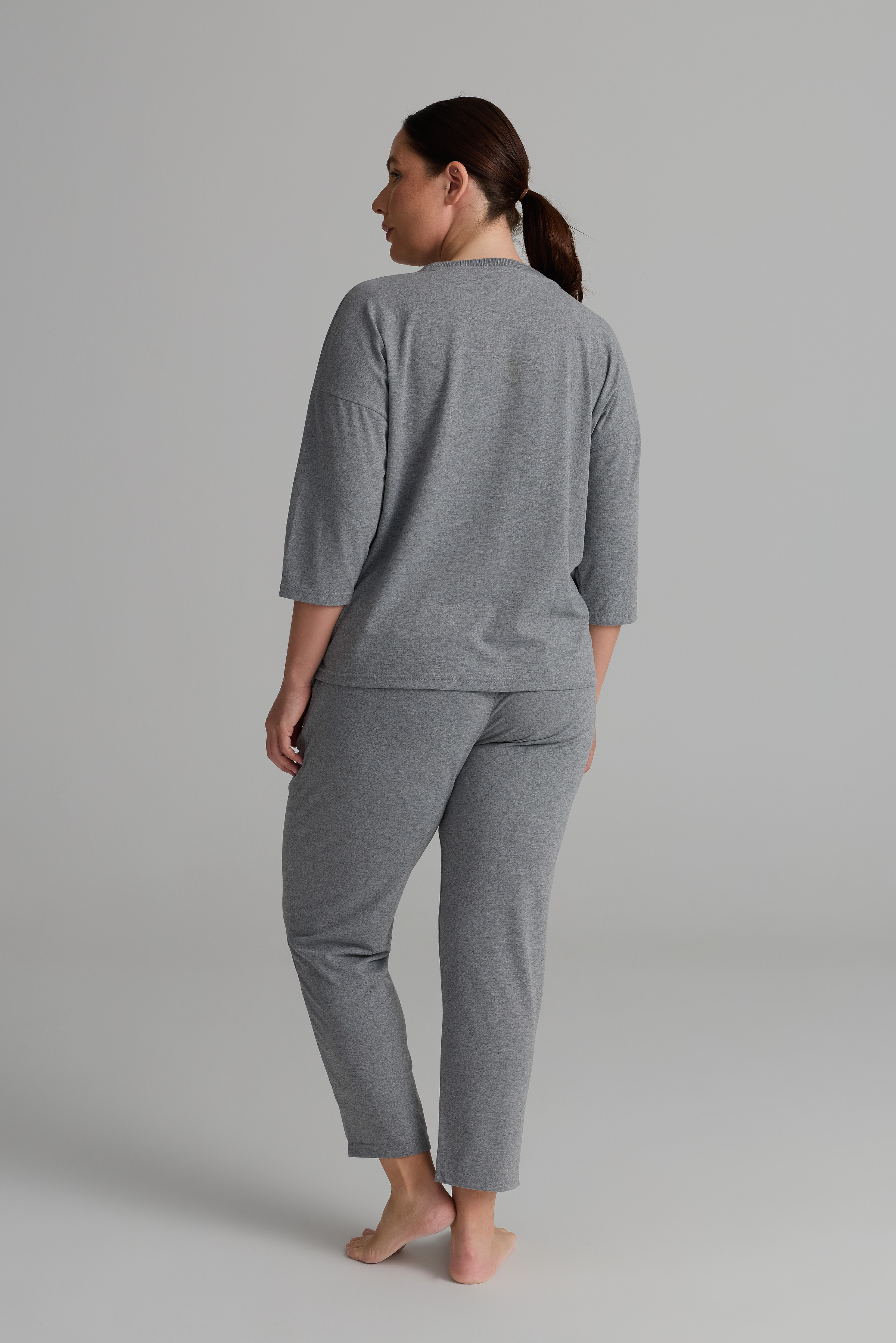 Kadın Plus Size Pamuklu Kısa Kollu Uzun Pijama Takımı