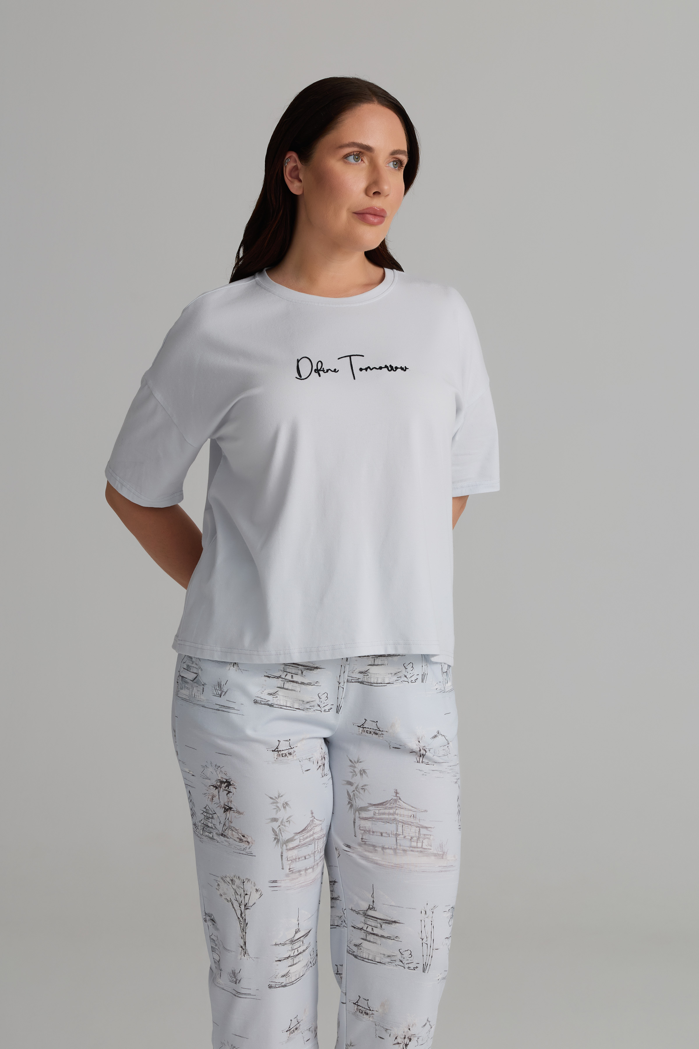 Kadın Plus Size Pamuklu Kısa Kollu Kapri Pijama Takımı