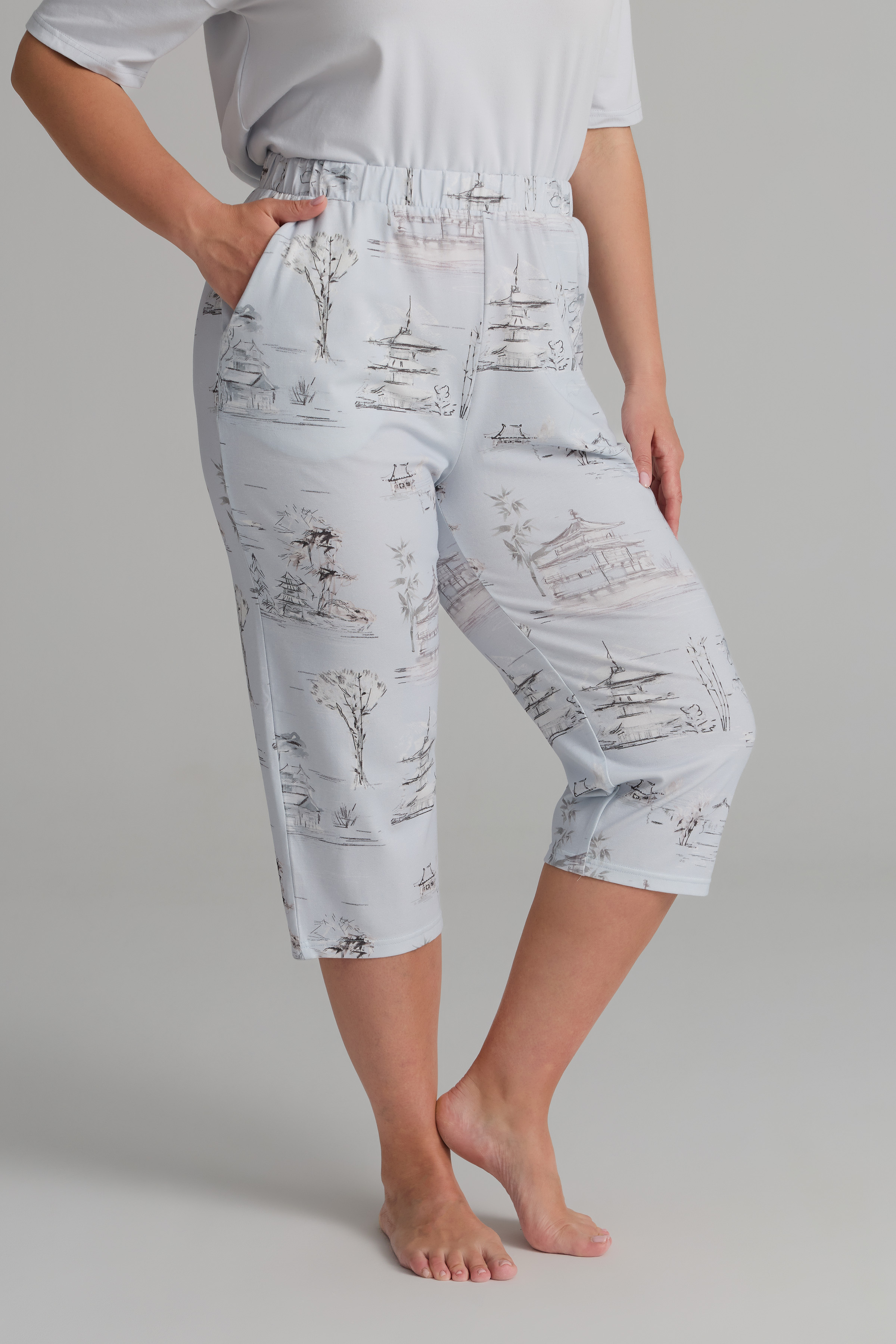 Kadın Plus Size Pamuklu Kısa Kollu Kapri Pijama Takımı