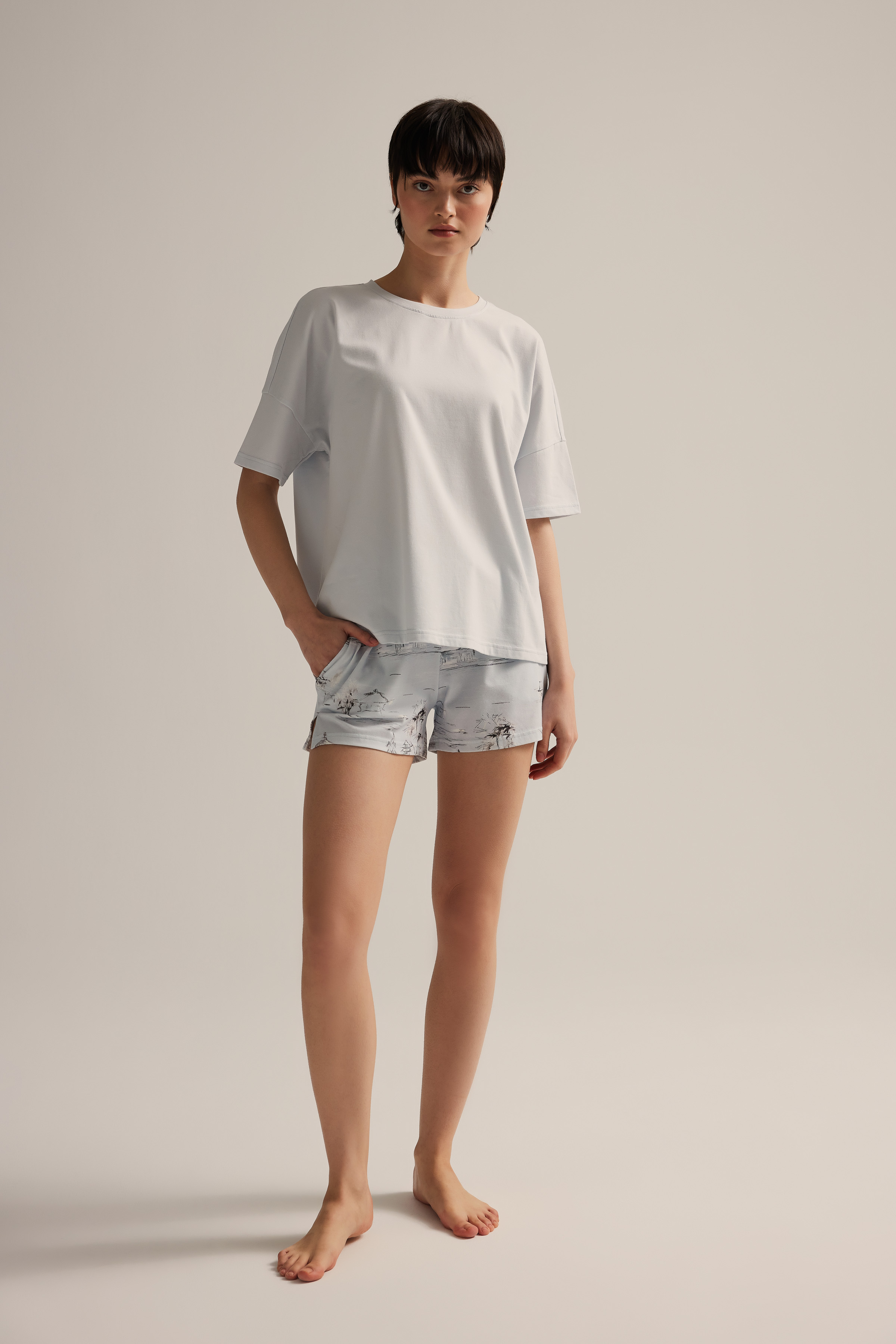 Kadın Pamuklu Cepli Şort Pijama Altı