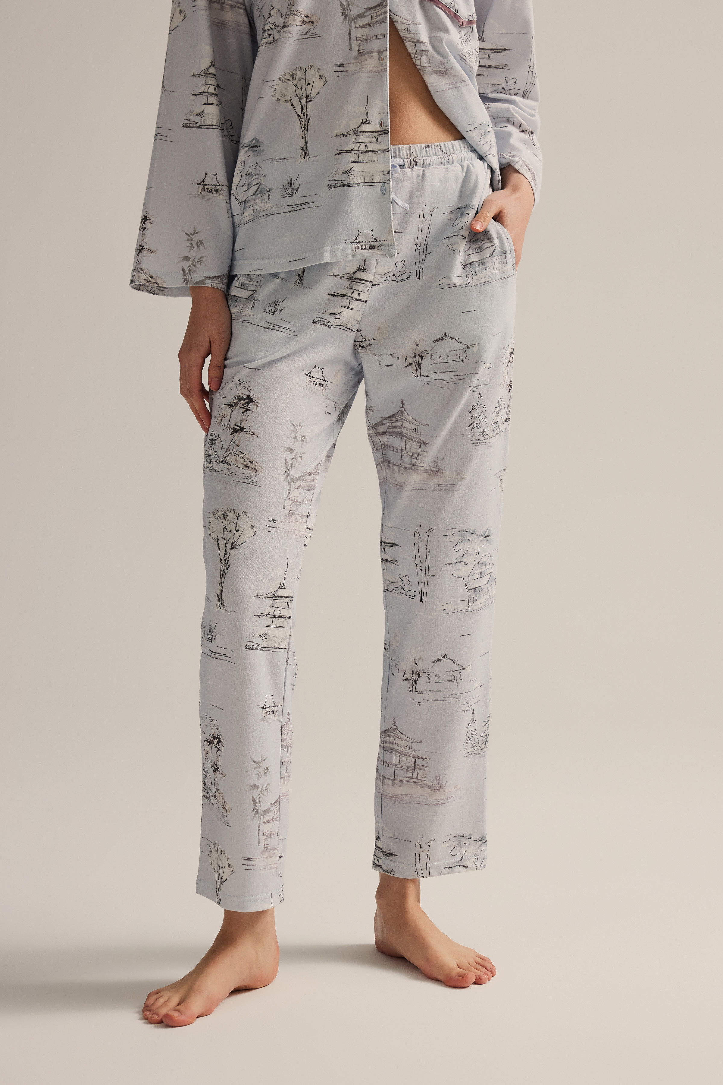 Kadın Pamuklu Cepli Uzun Pijama Altı