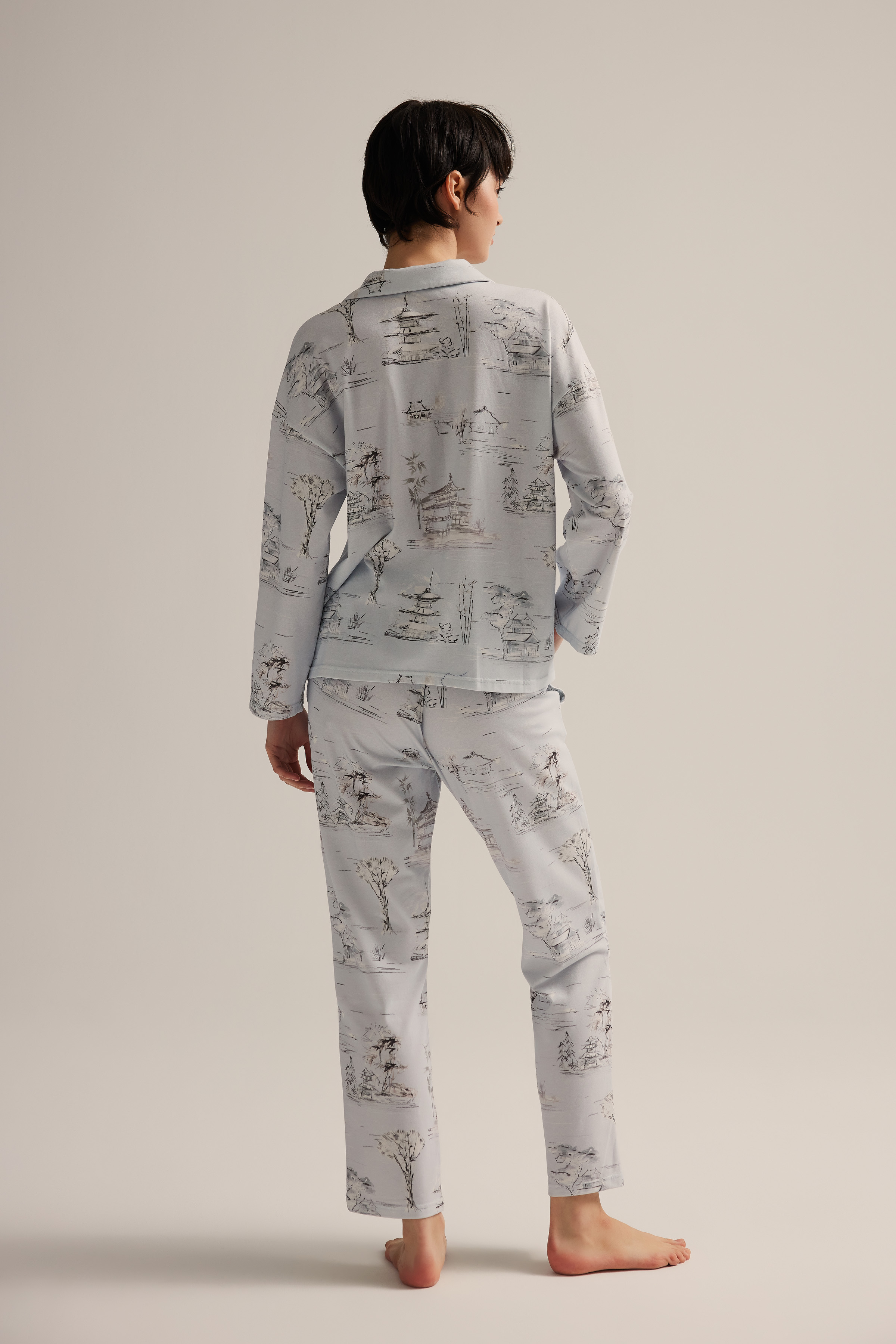 Kadın Pamuklu Uzun Kollu Gömlek Pijama Takımı