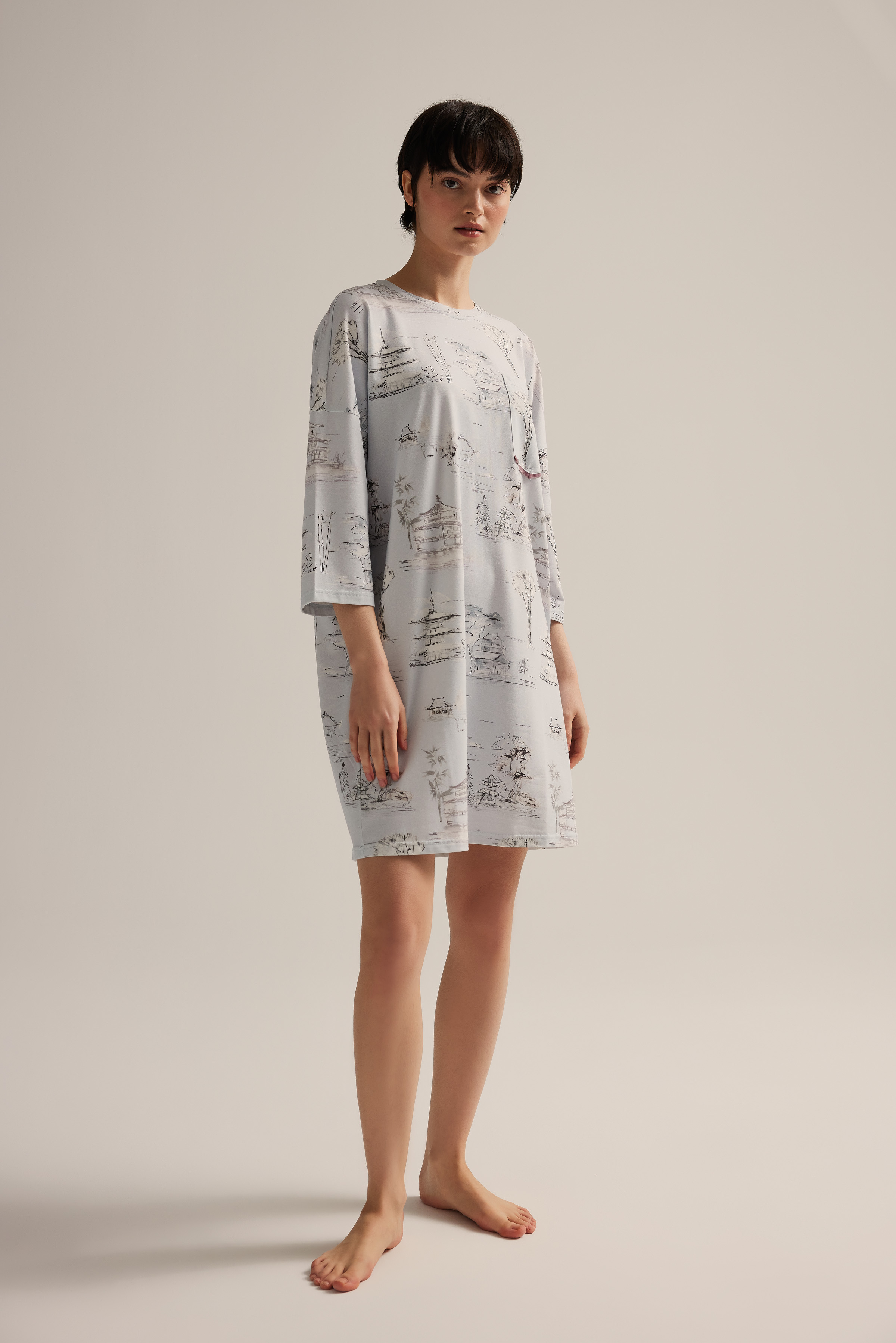 Kadın Pamuklu Uzun Kollu Gecelik