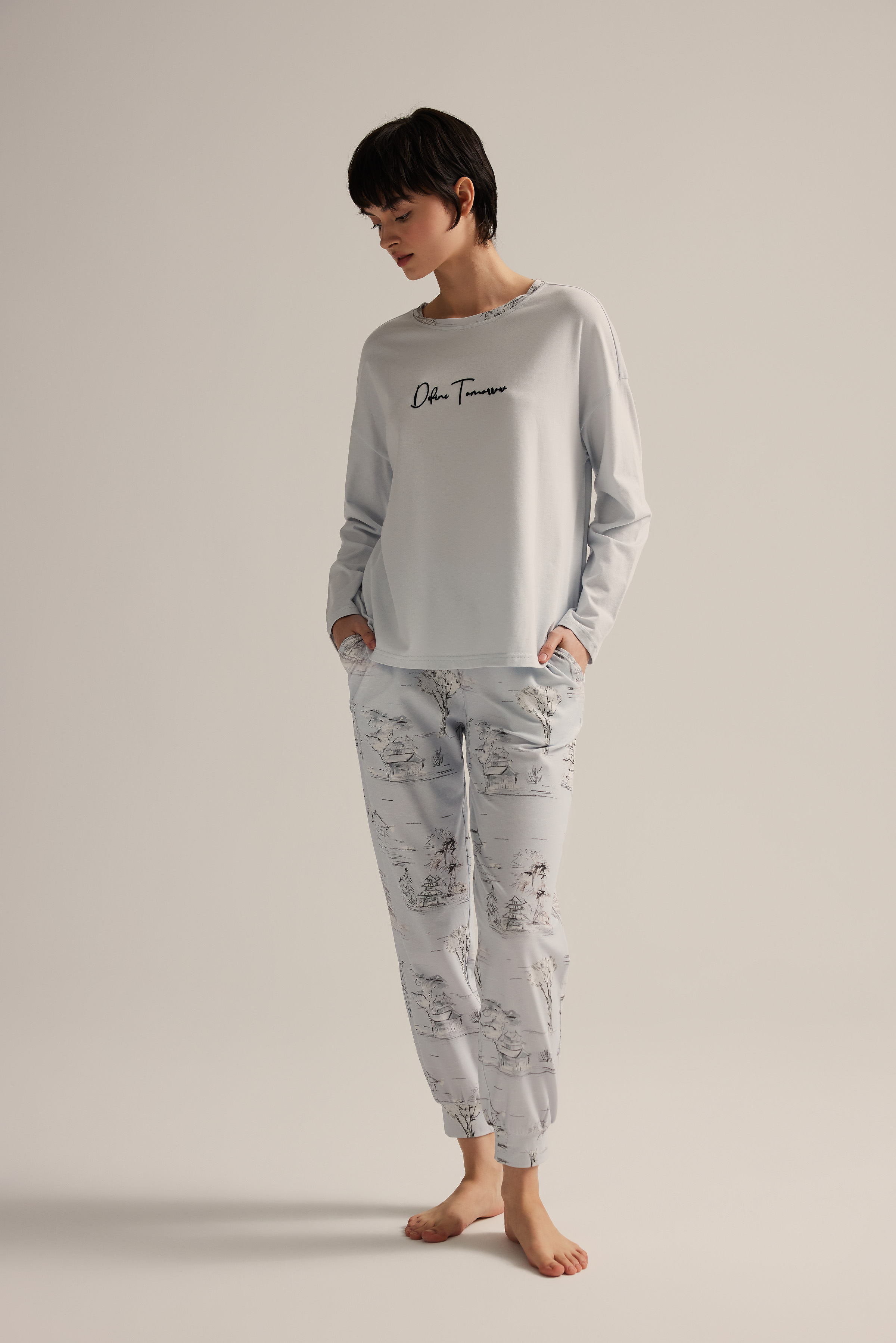 Kadın Pamuklu Cepli Uzun Pijama Altı