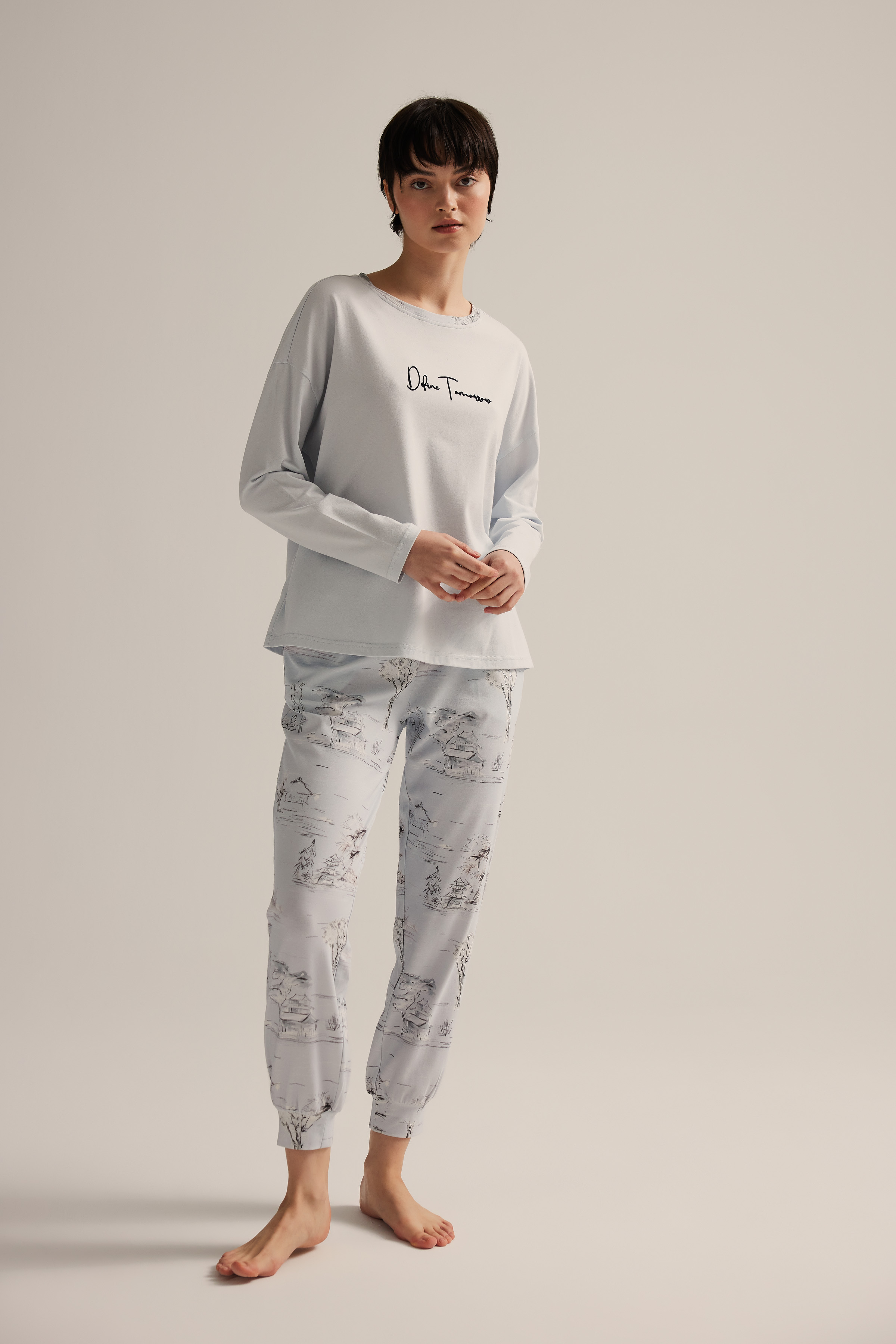 Kadın Pamuklu Uzun Kollu Pijama Takımı