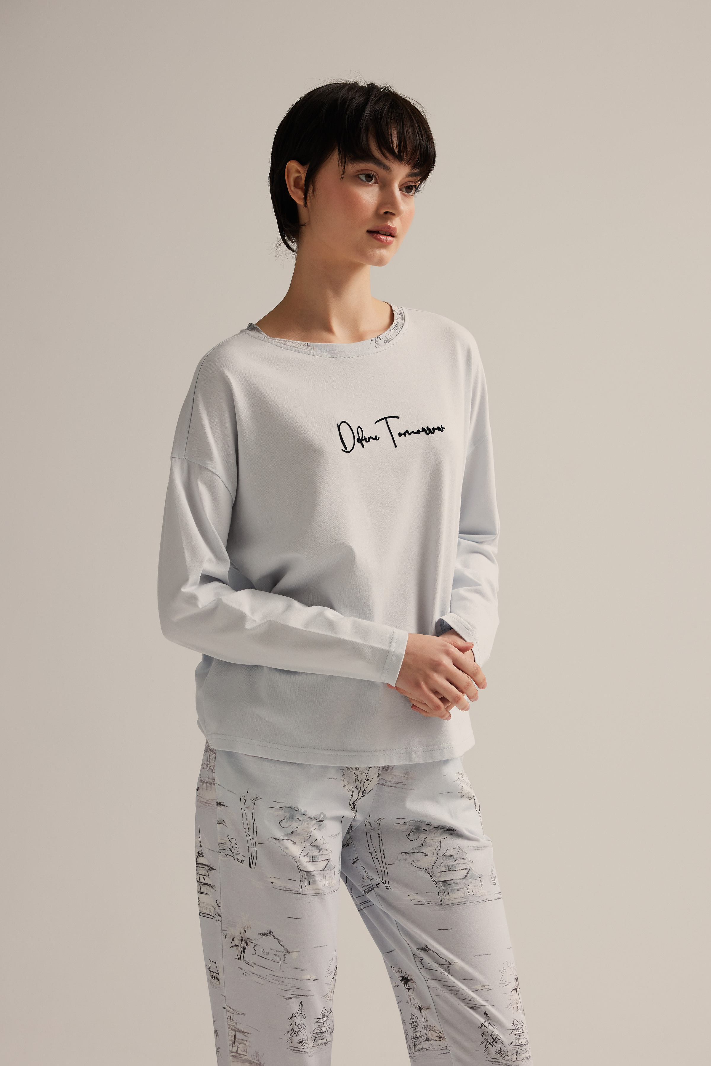 Kadın Pamuklu Uzun Kollu Pijama Üstü