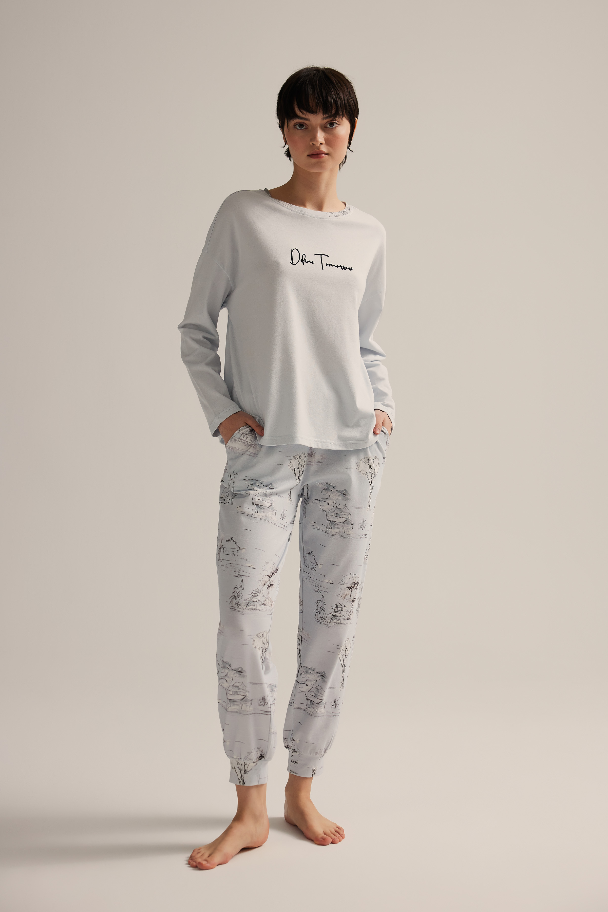 Kadın Pamuklu Uzun Kollu Pijama Üstü