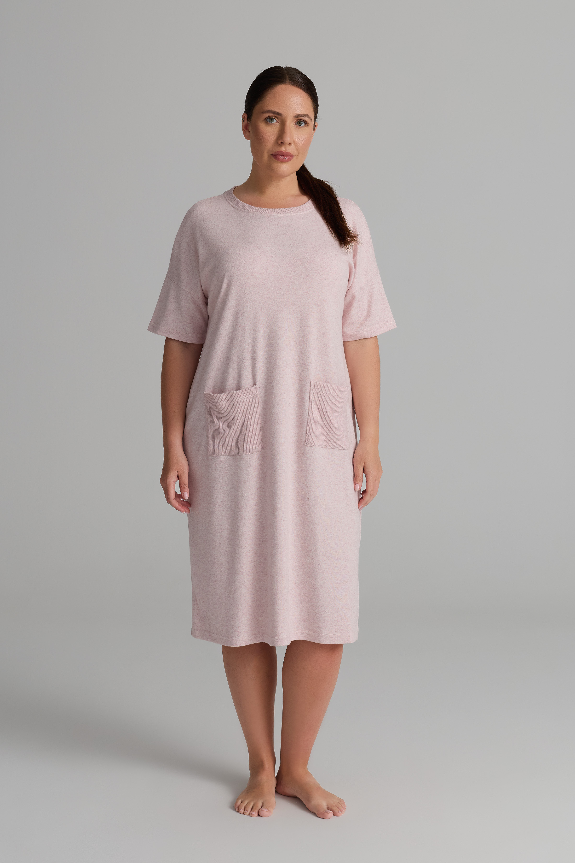 Kadın Plus Size Pamuklu Uzun Kollu Cepli Elbise