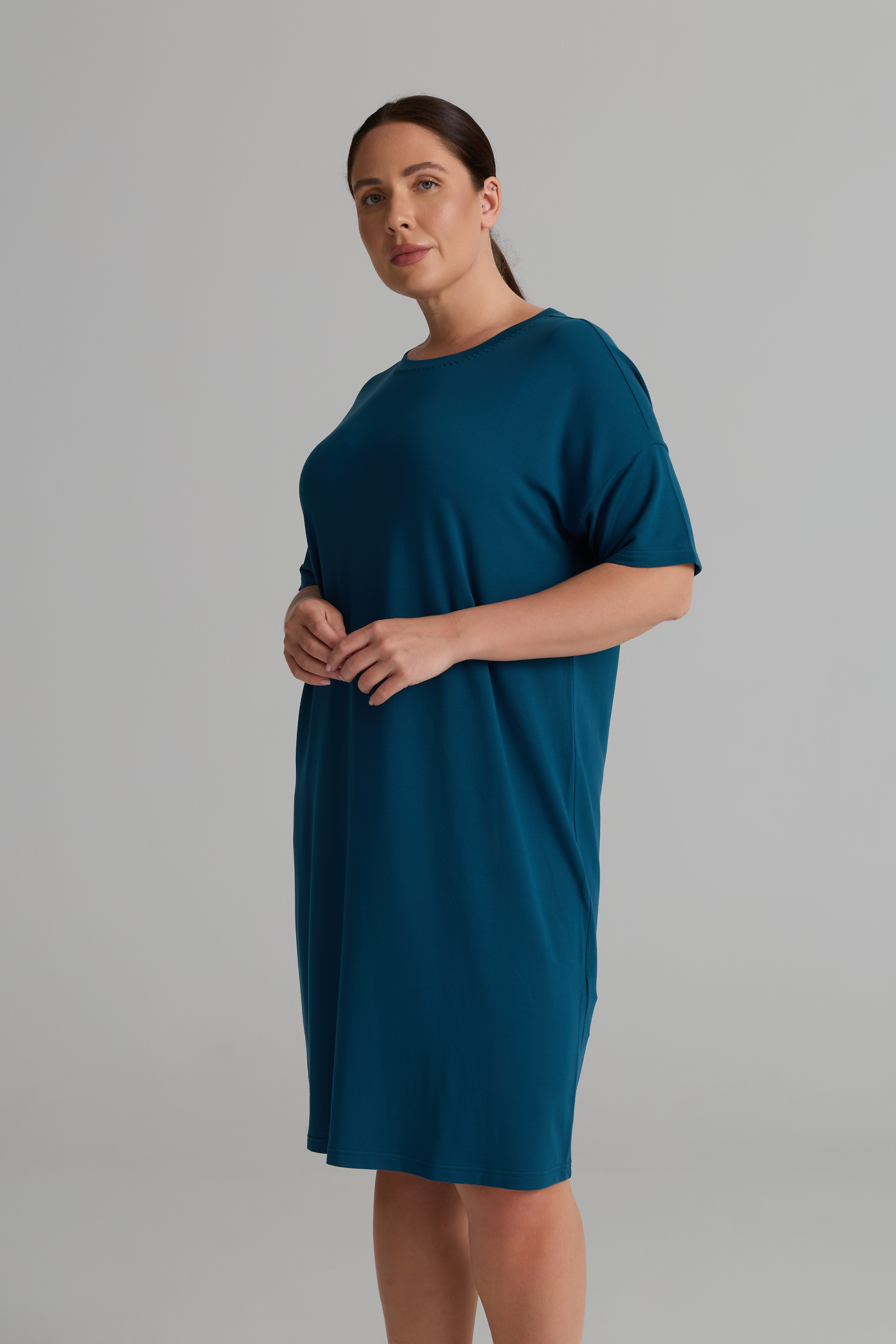 Kadın Plus Size Modal İki İplik Kısa Kollu Elbise