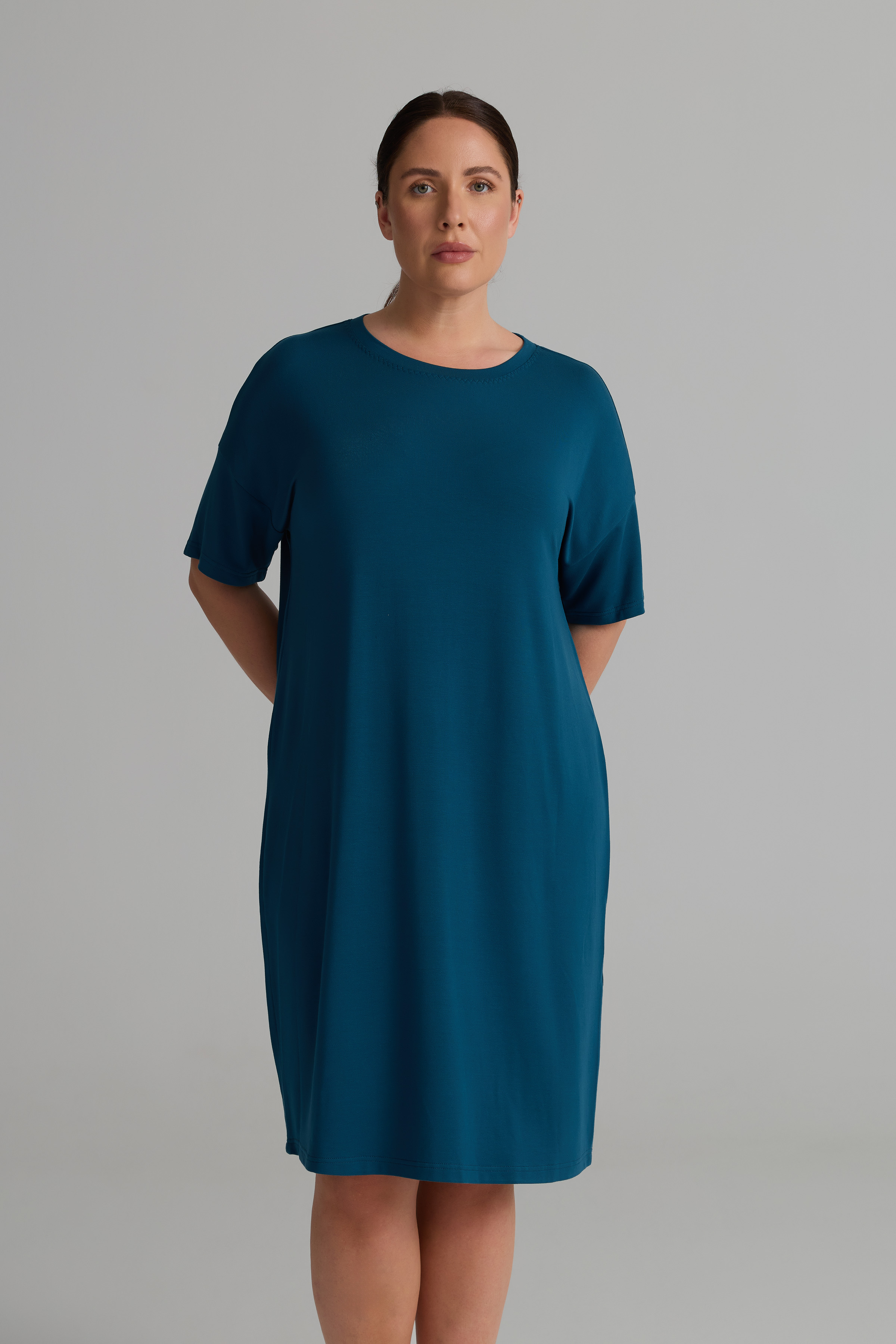 Kadın Plus Size Modal İki İplik Kısa Kollu Elbise