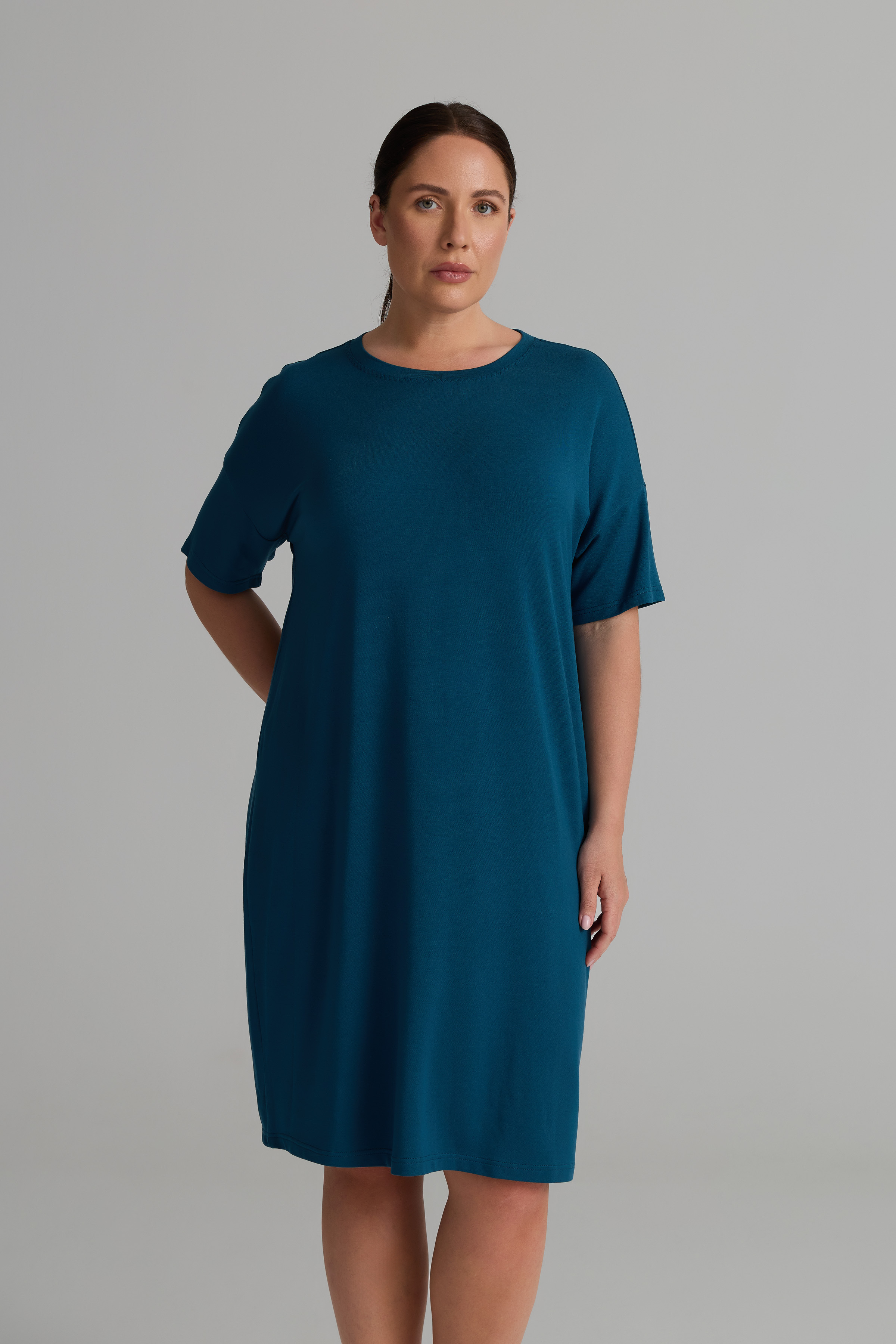 Kadın Plus Size Modal İki İplik Kısa Kollu Elbise