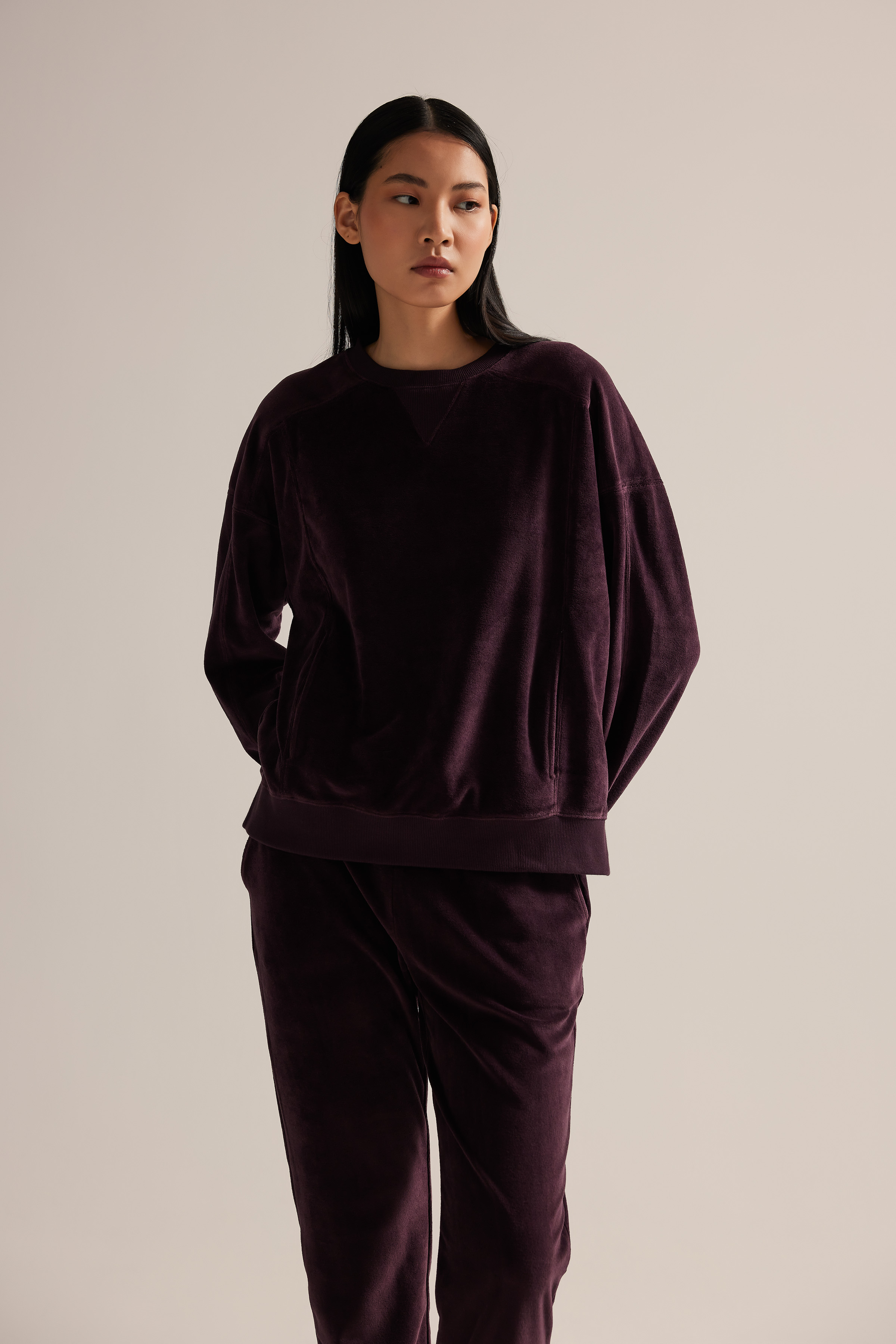 Kadın Modal Kadife Cep Detaylı Sweatshirt