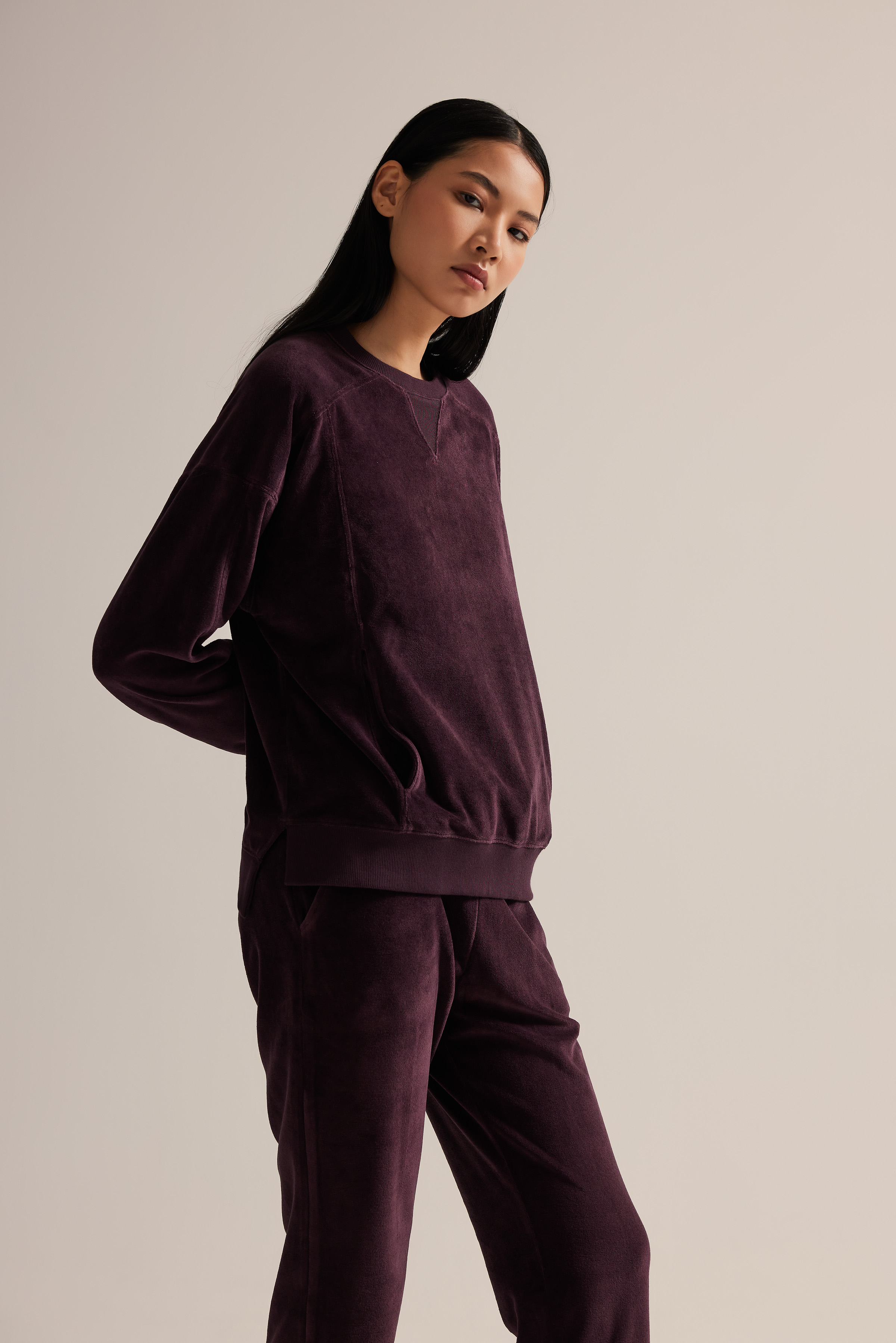 Kadın Modal Kadife Cep Detaylı Sweatshirt