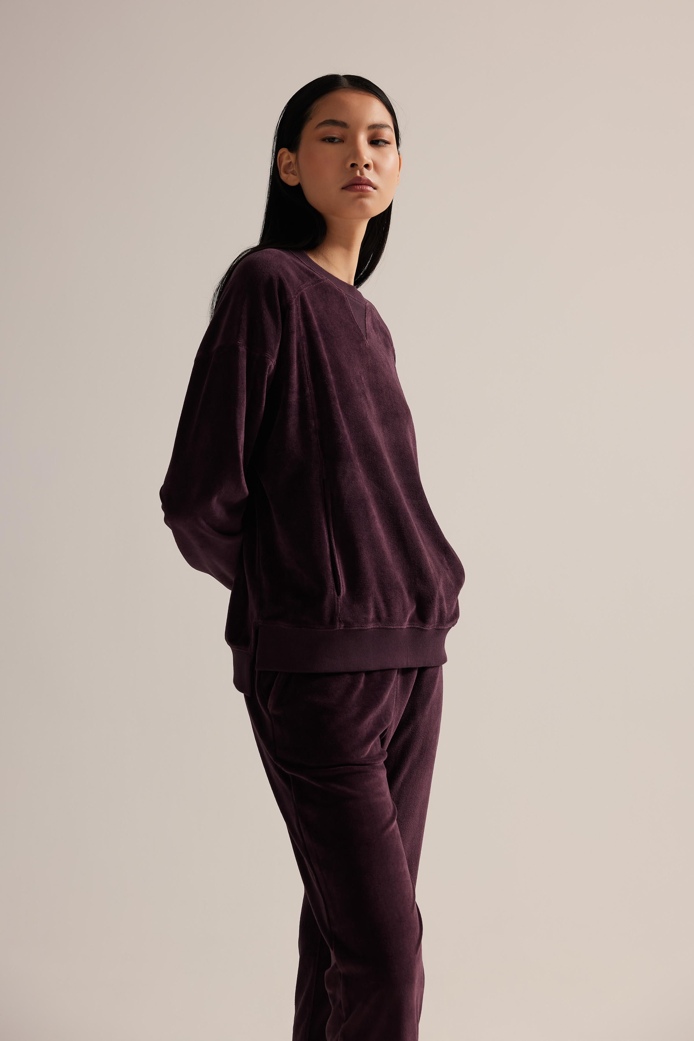 Kadın Modal Kadife Cep Detaylı Sweatshirt