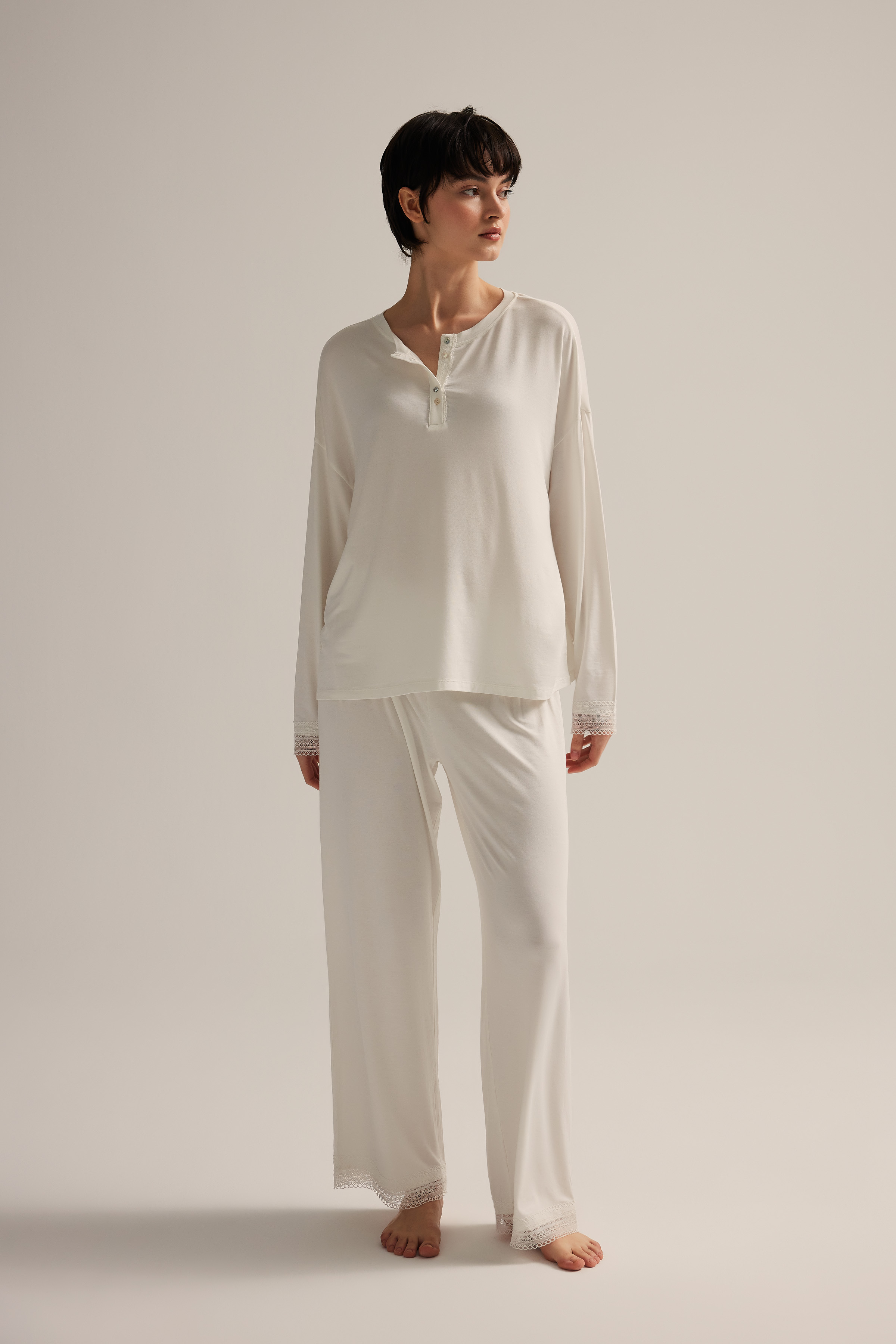 Kadın Viscose Büzgü Detaylı Yırtmaçlı Pijama Altı