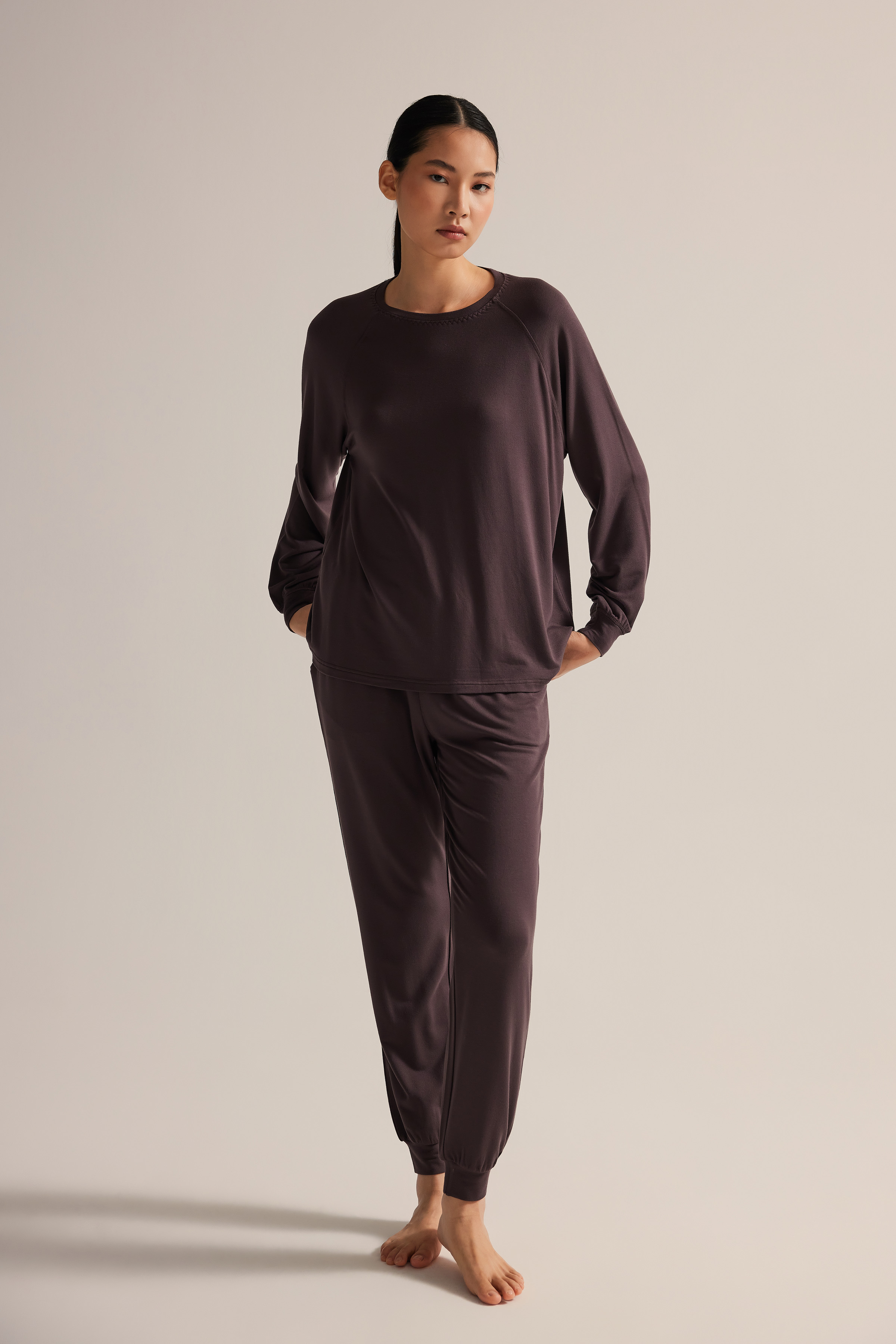 Kadın Modal İki İplik Uzun Reglan Kollu Sweatshirt