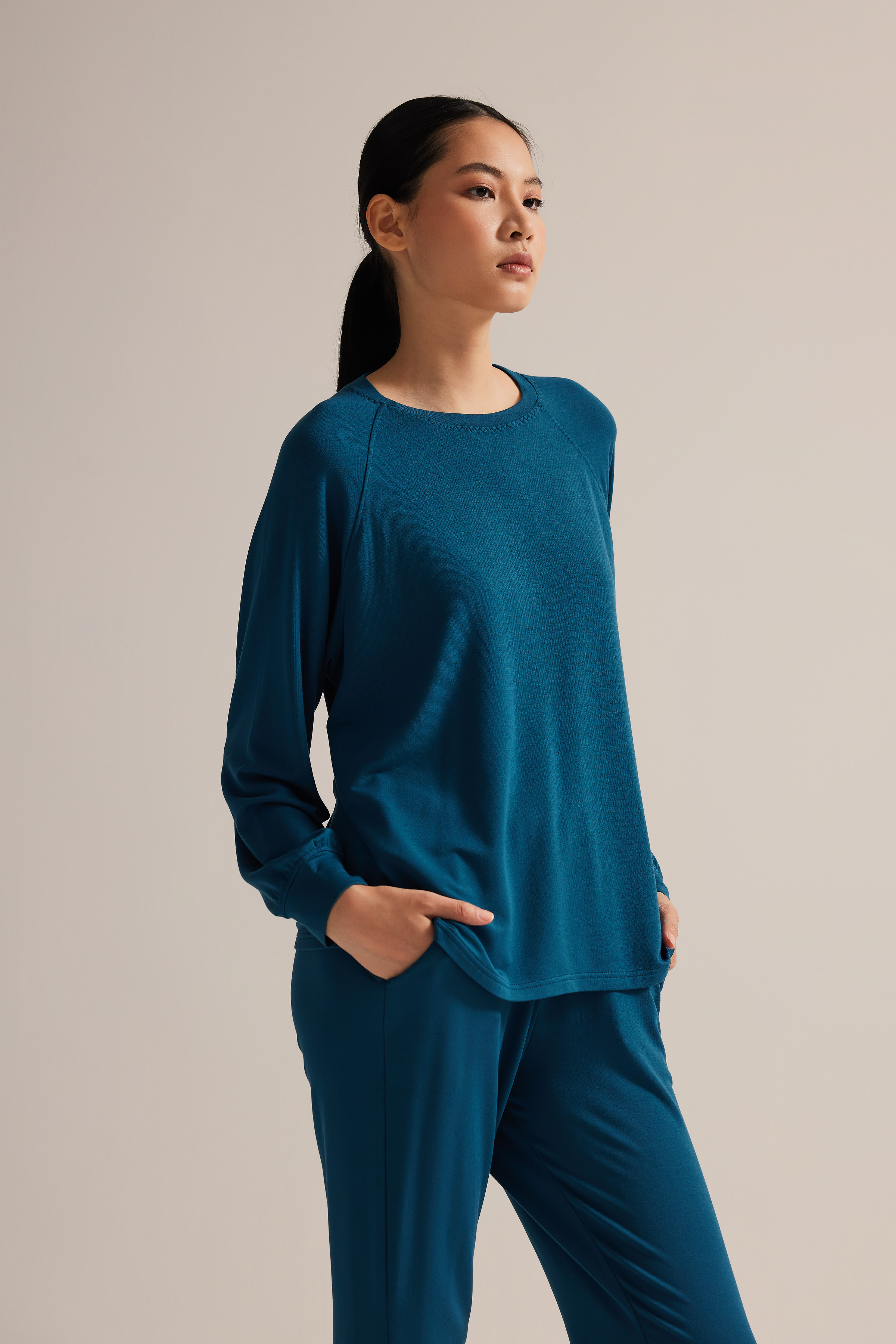 Kadın Modal İki İplik Uzun Reglan Kollu Sweatshirt