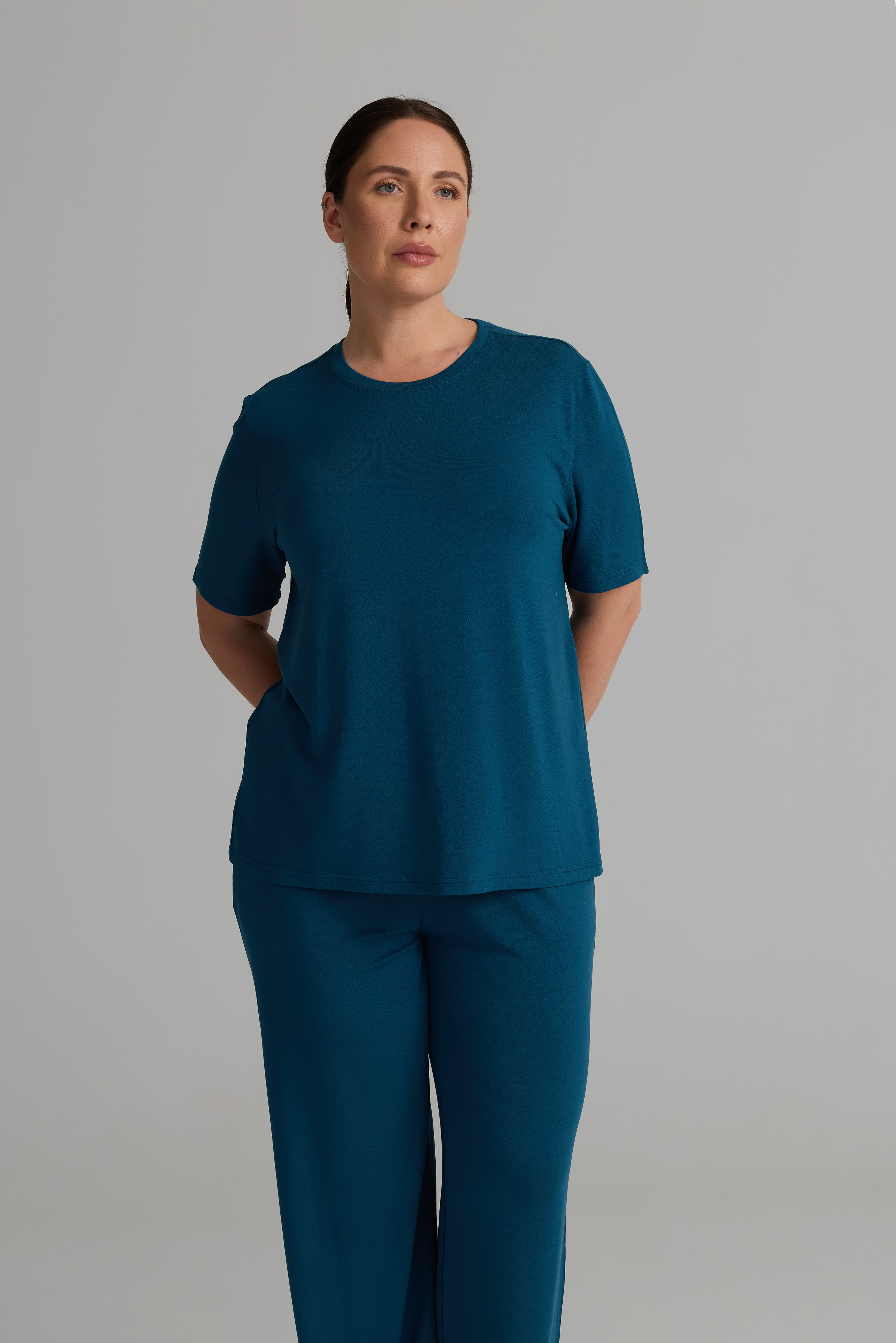 Kadın Plus Size Modal İki İplik Kısa Kollu T-shirt