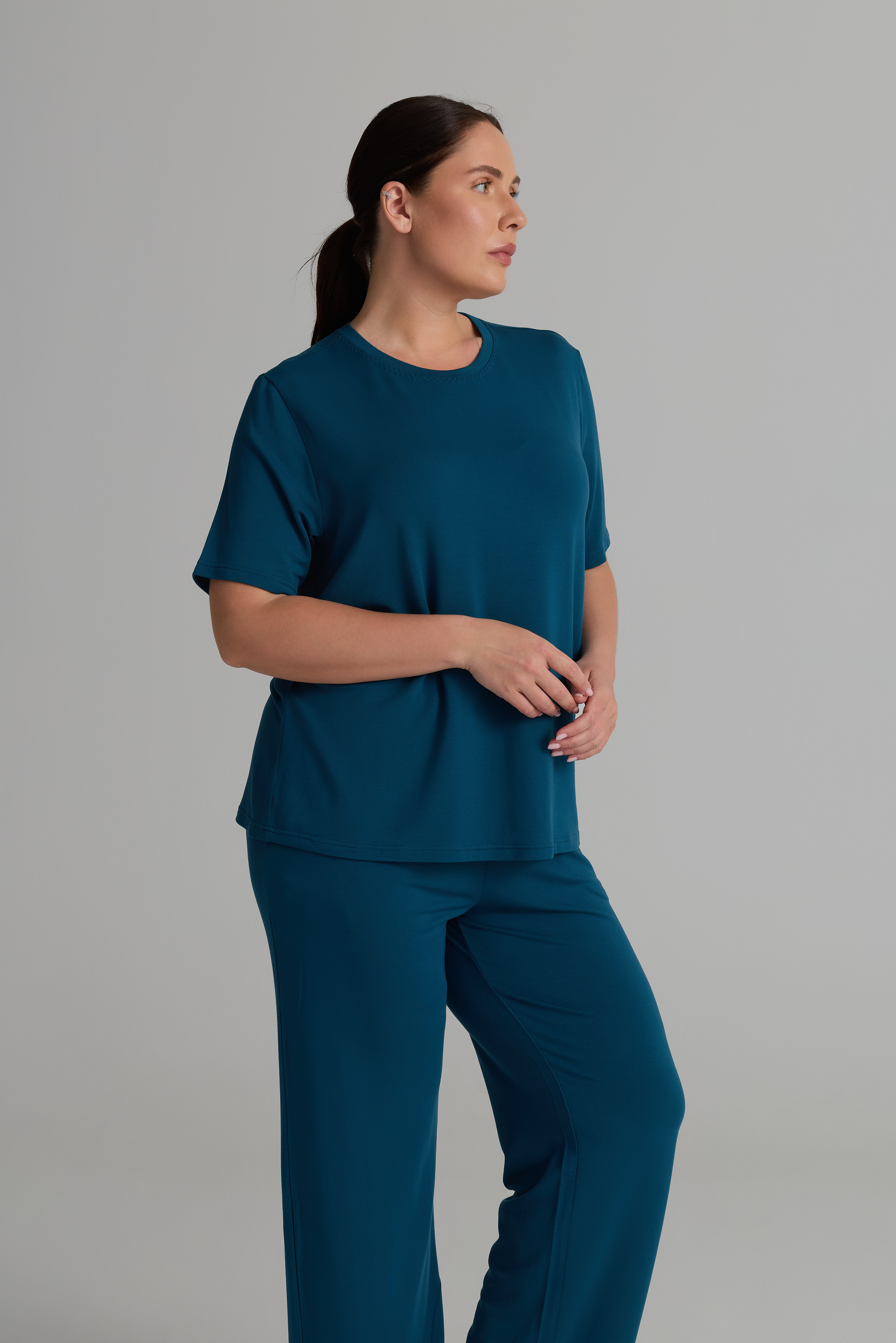 Kadın Plus Size Modal İki İplik Kısa Kollu T-shirt