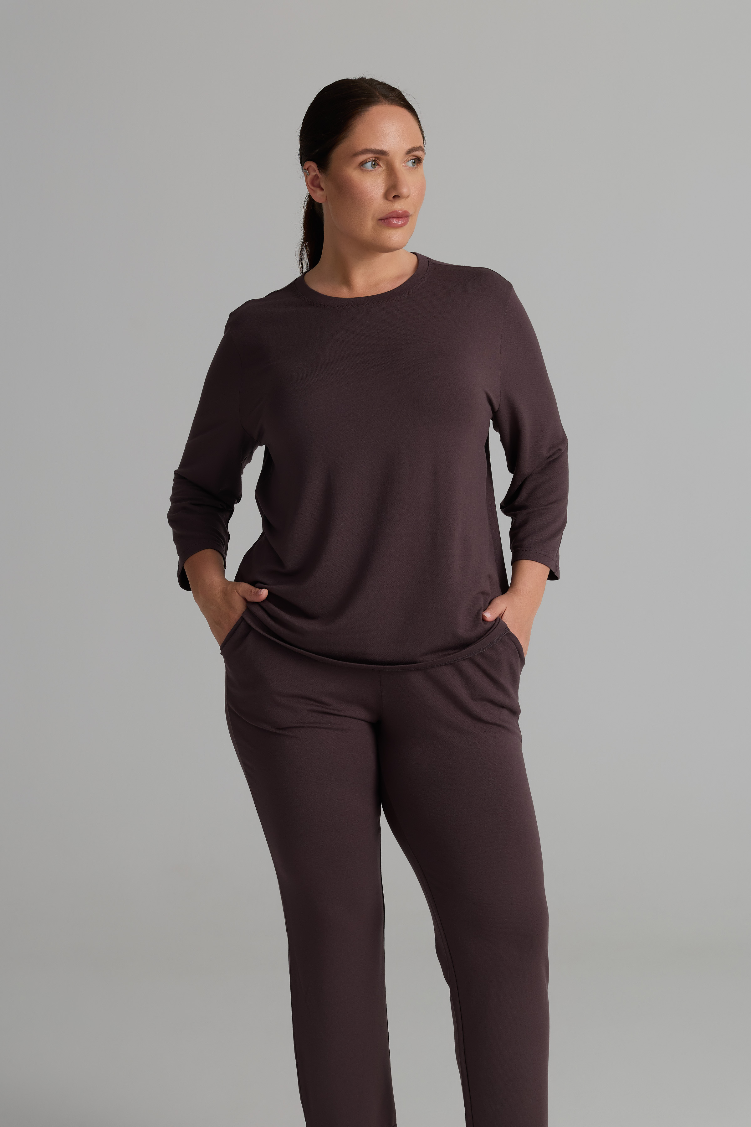 Kadın Plus Size Modal İki İplik Kısa Kollu T-shirt