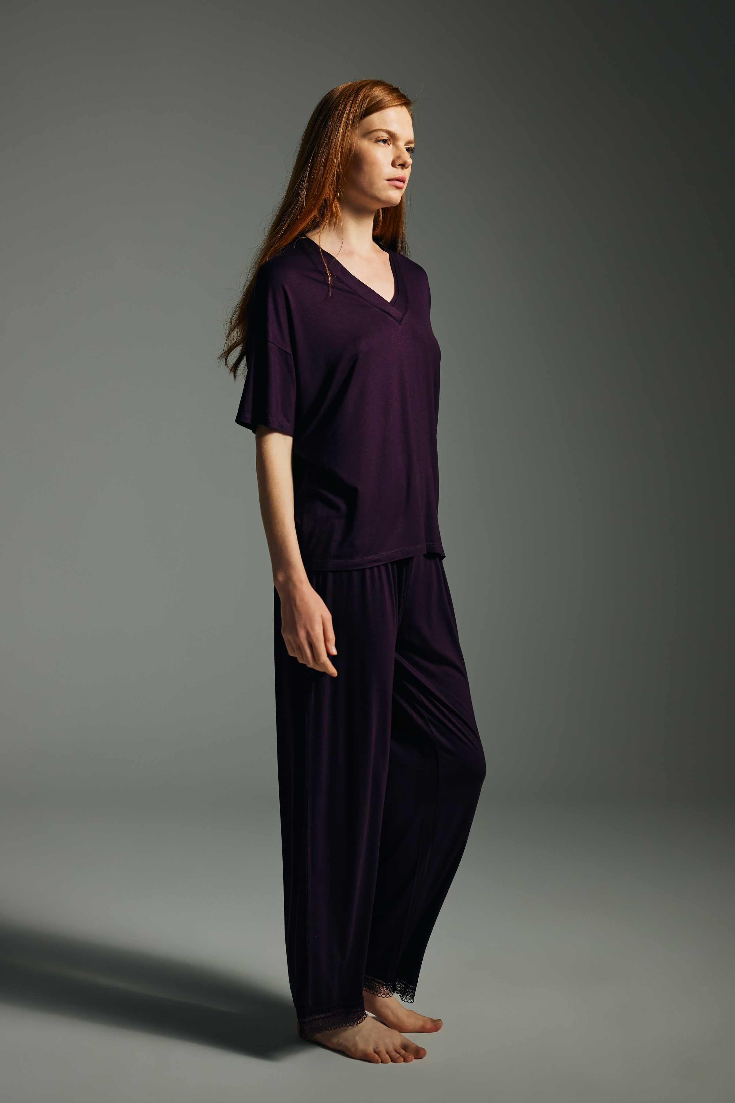 Kadın Viskon Dantel Detaylı Uzun Pijama Altı